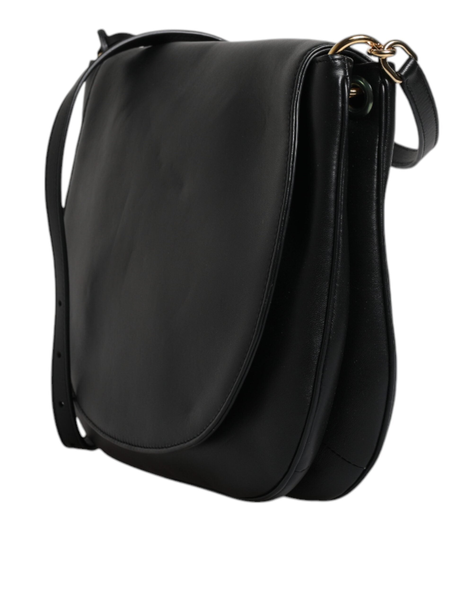 Dolce & Gabbana Black Leather Flap Saddle Shoulder Women's Bag (Pre-Owned)