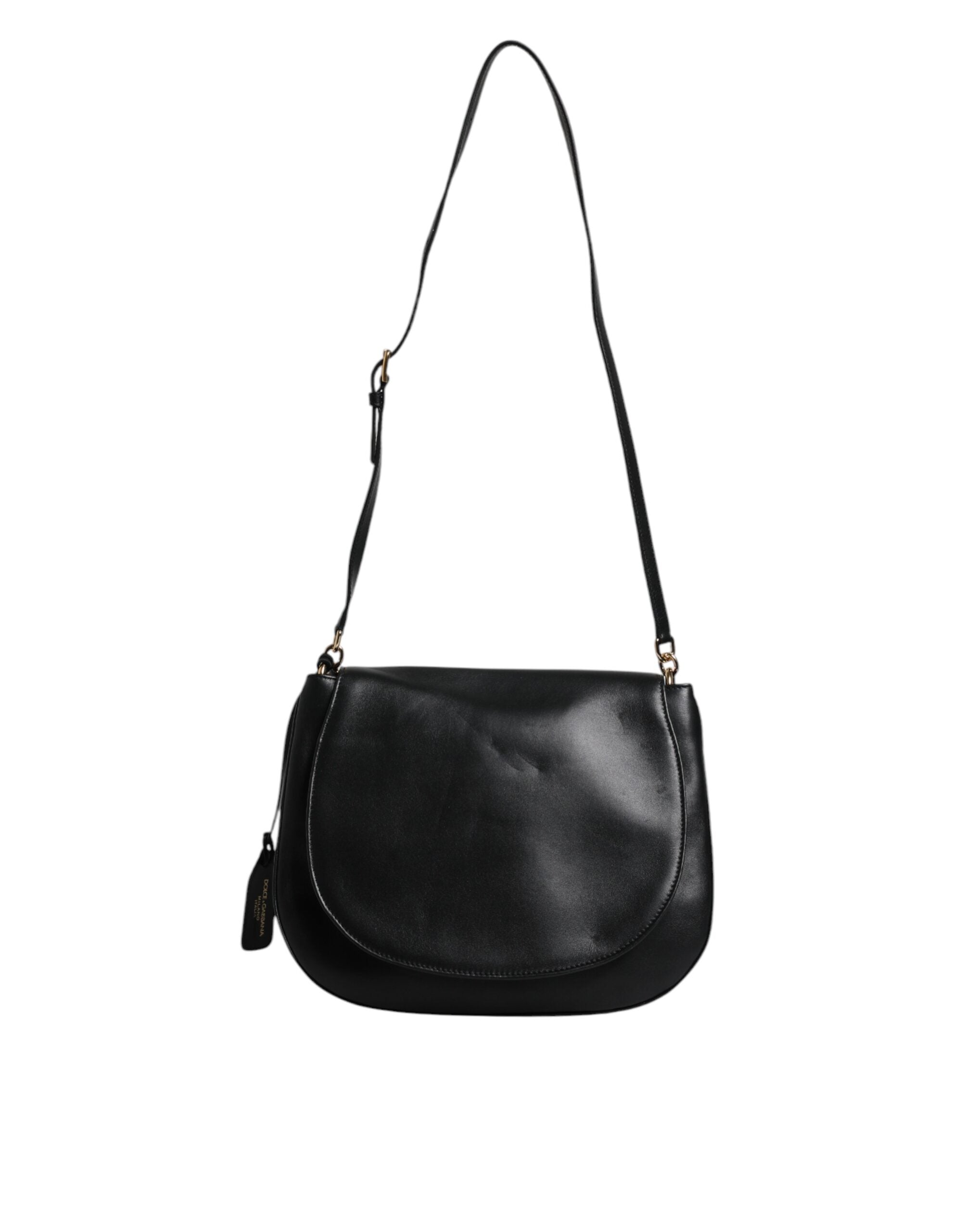 Dolce & Gabbana Black Leather Flap Saddle Shoulder Women's Bag (Pre-Owned)