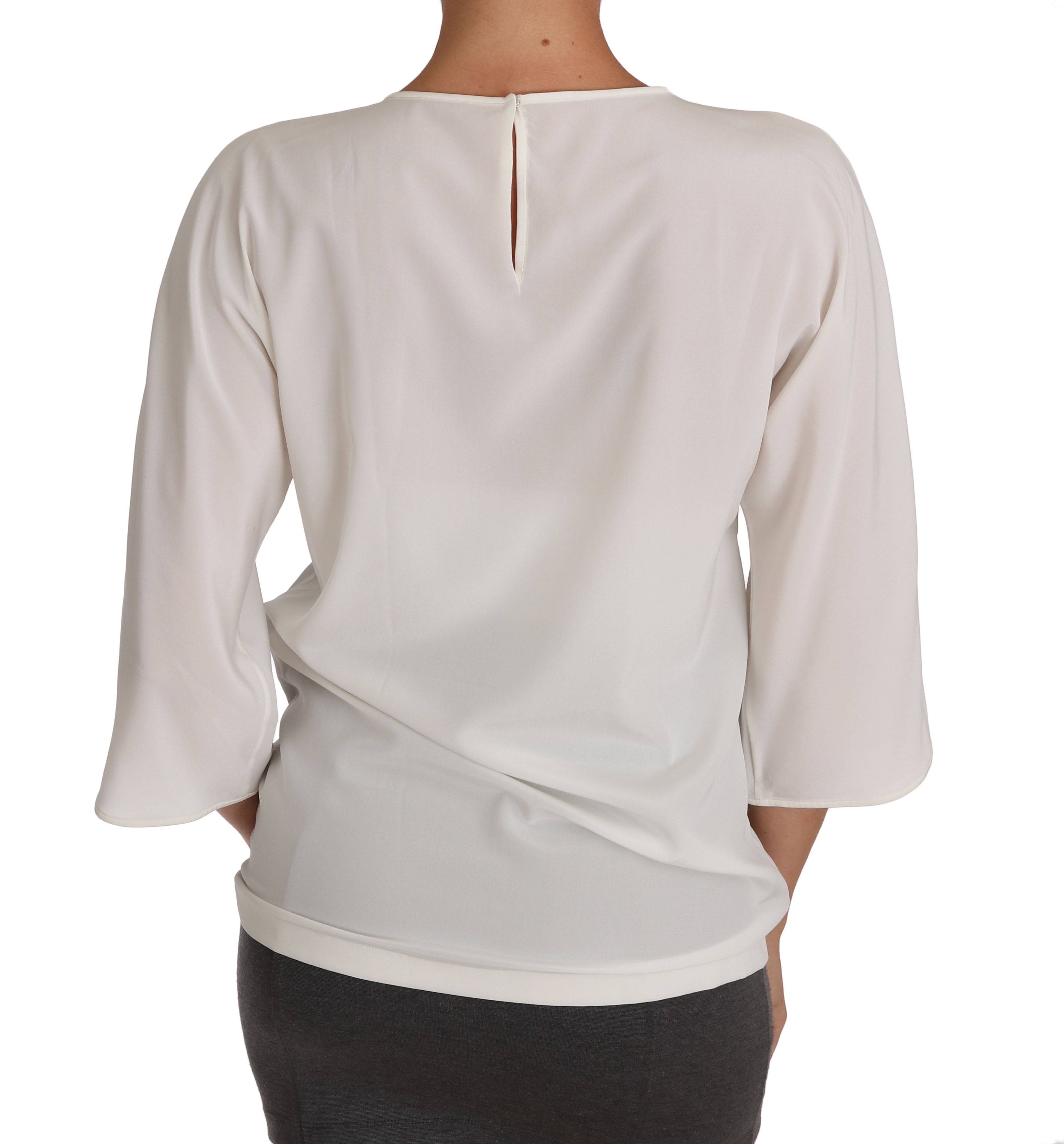 Dolce & Gabbana White Silk #dgfamily Crystal Women's T-shirt
