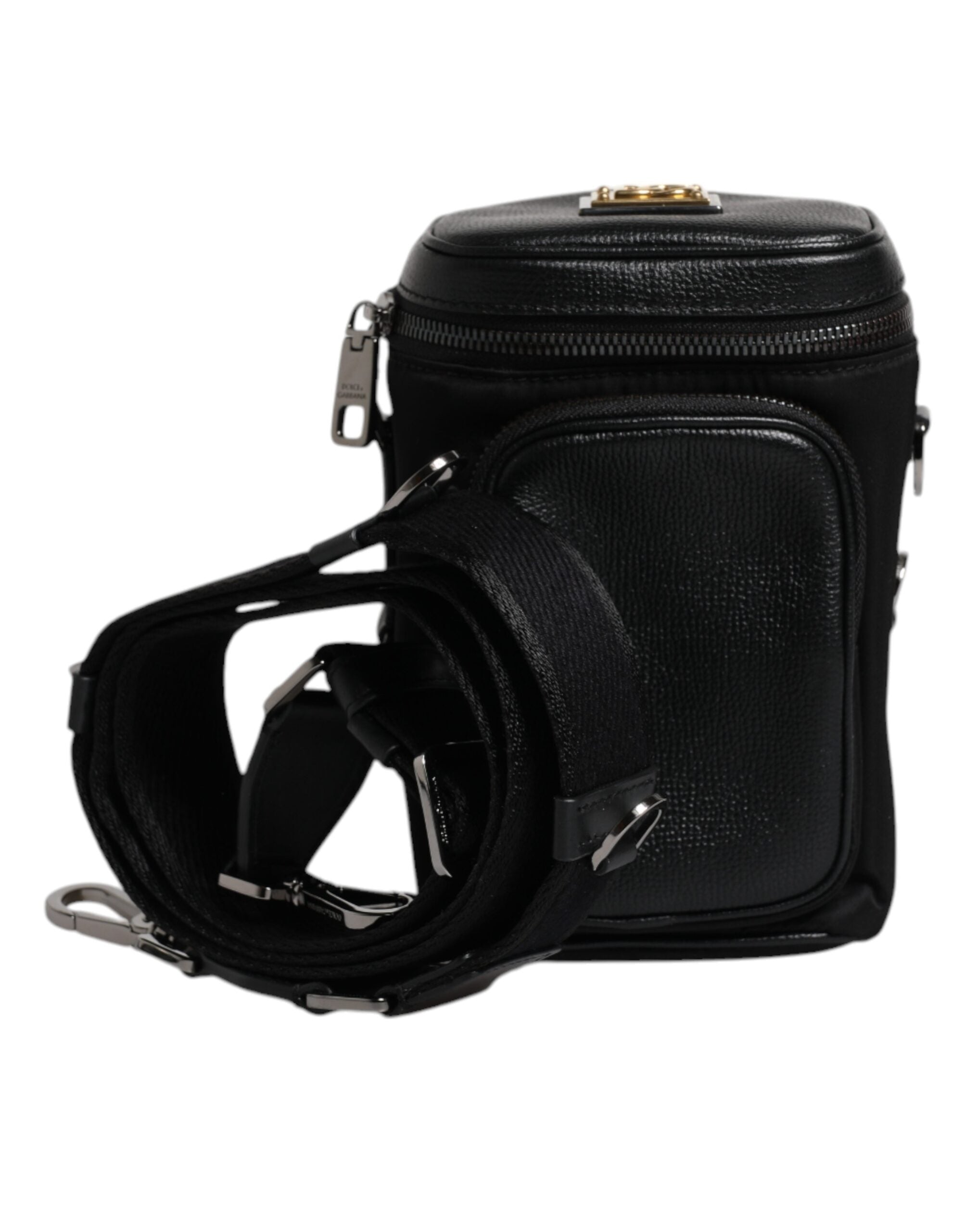 Dolce & Gabbana Black Leather Logo Purse Crossbody Camera Men's Bag
