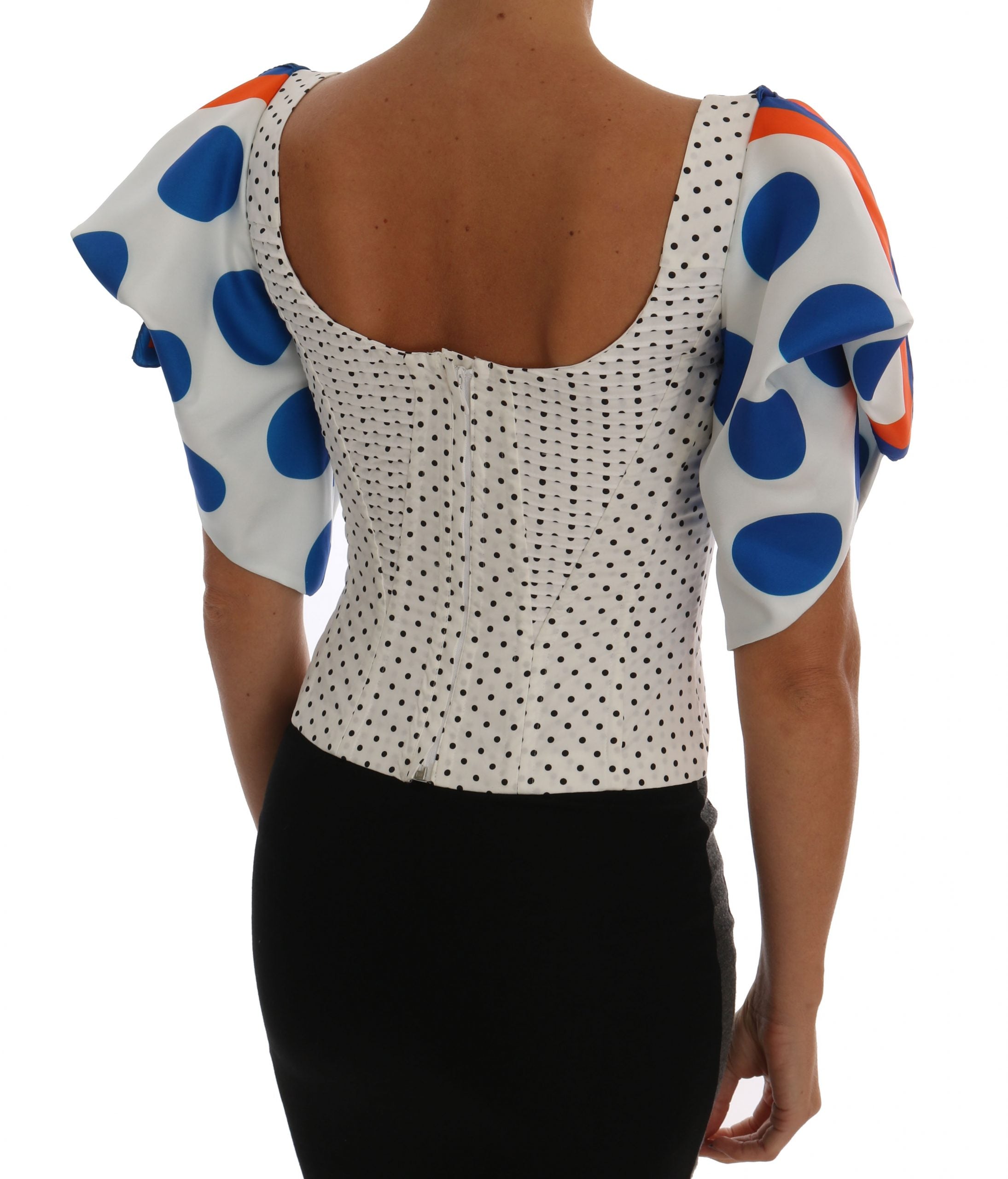Dolce & Gabbana White Polka Silk Corset Bustier Women's Top
