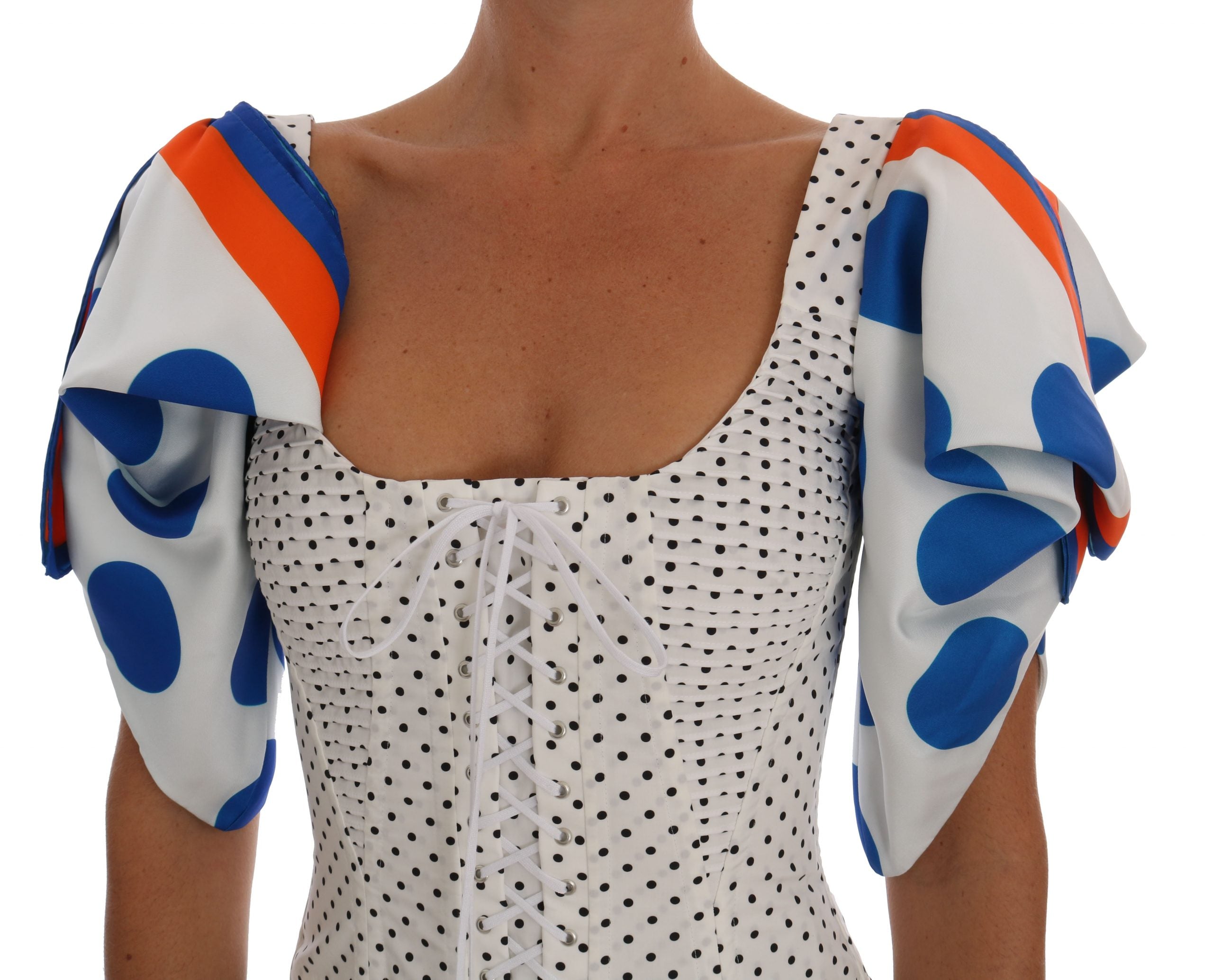 Dolce & Gabbana White Polka Silk Corset Bustier Women's Top