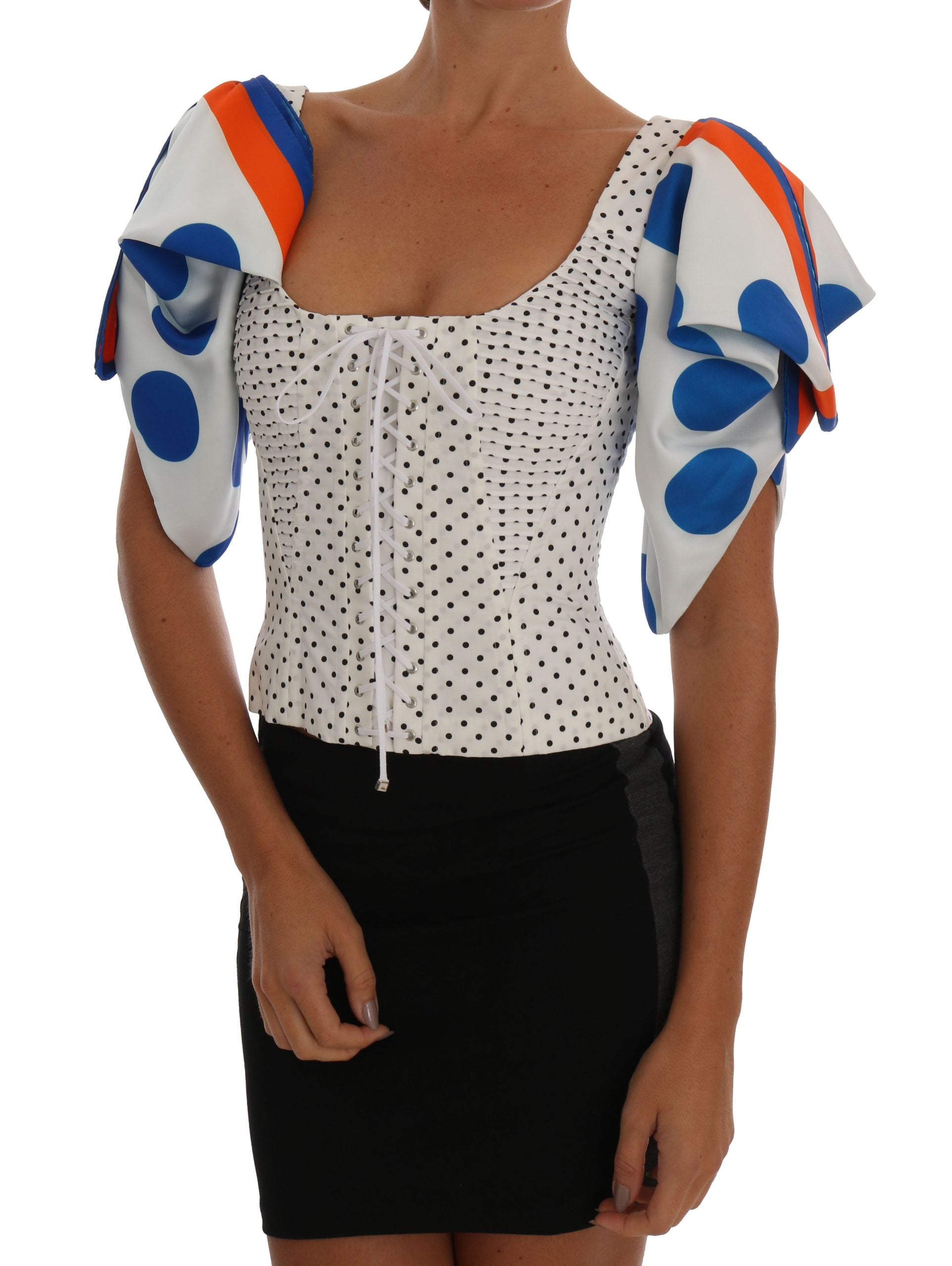 Dolce & Gabbana White Polka Silk Corset Bustier Women's Top