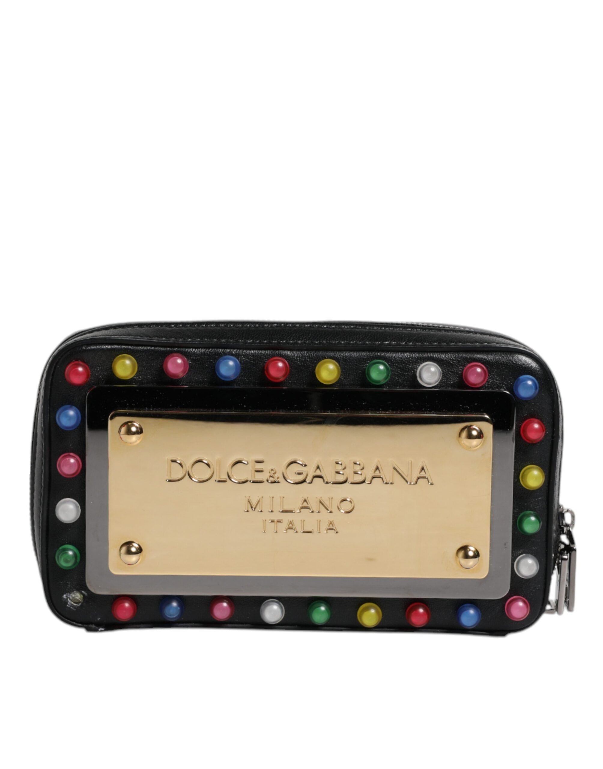 Dolce & Gabbana Black Leather LED Logo Wrist Strap Clutch Women's Bag (Pre-Owned)