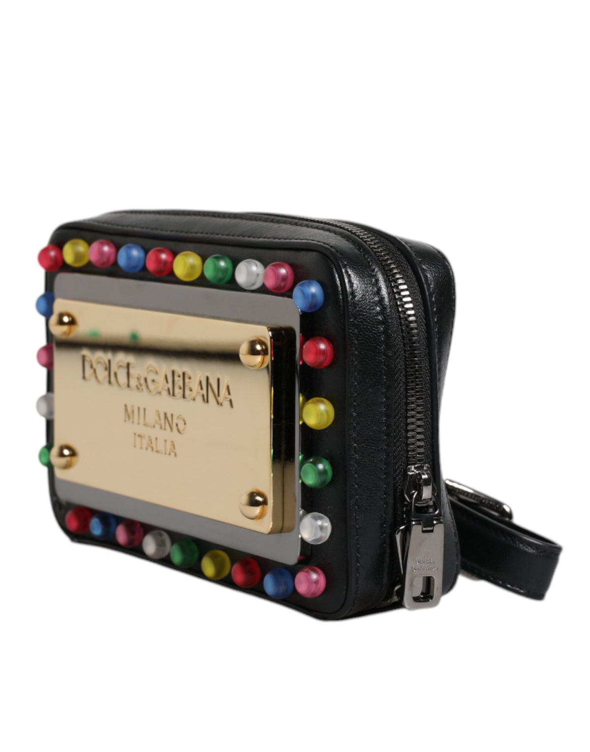 Dolce & Gabbana Black Leather LED Logo Wrist Strap Clutch Women's Bag (Pre-Owned)