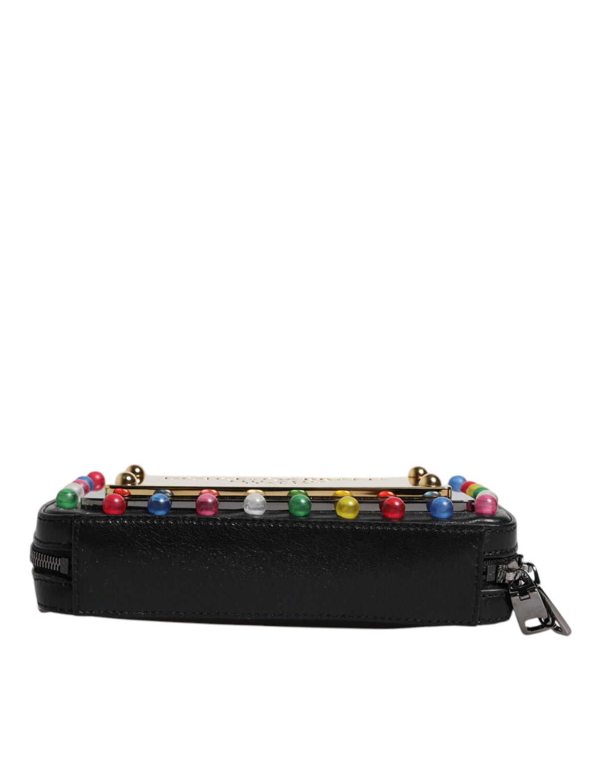 Dolce & Gabbana Black Leather LED Logo Wrist Strap Clutch Women's Bag (Pre-Owned)
