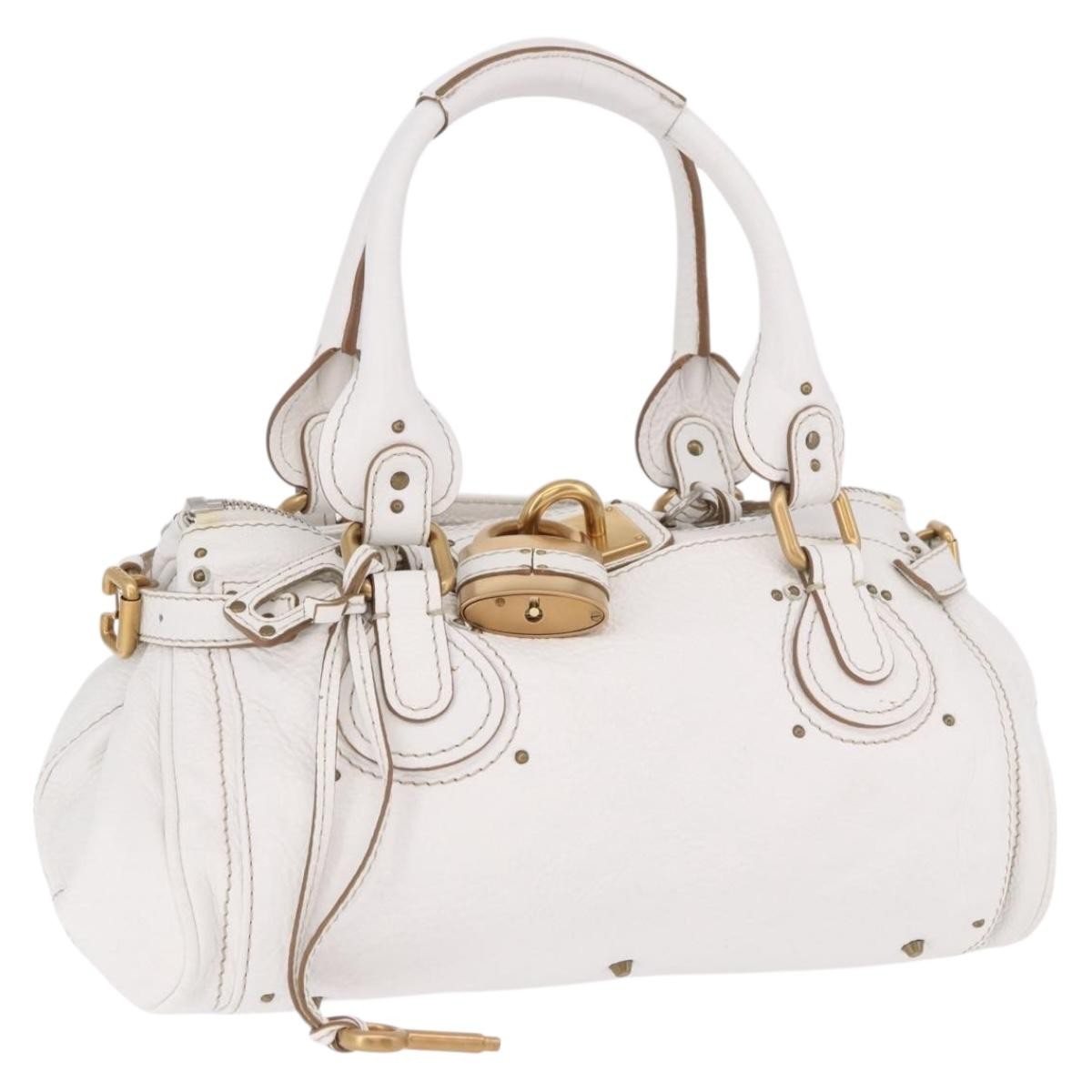 Chloe Paddington Lock Leather White Leather Handbag (Pre-Owned)