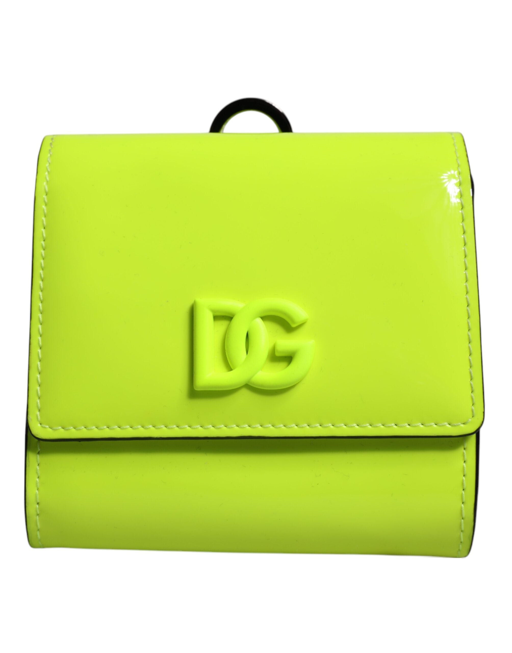 Dolce & Gabbana Yellow Green Bifold DG Logo Neck Strap Cardholder Women's Wallet