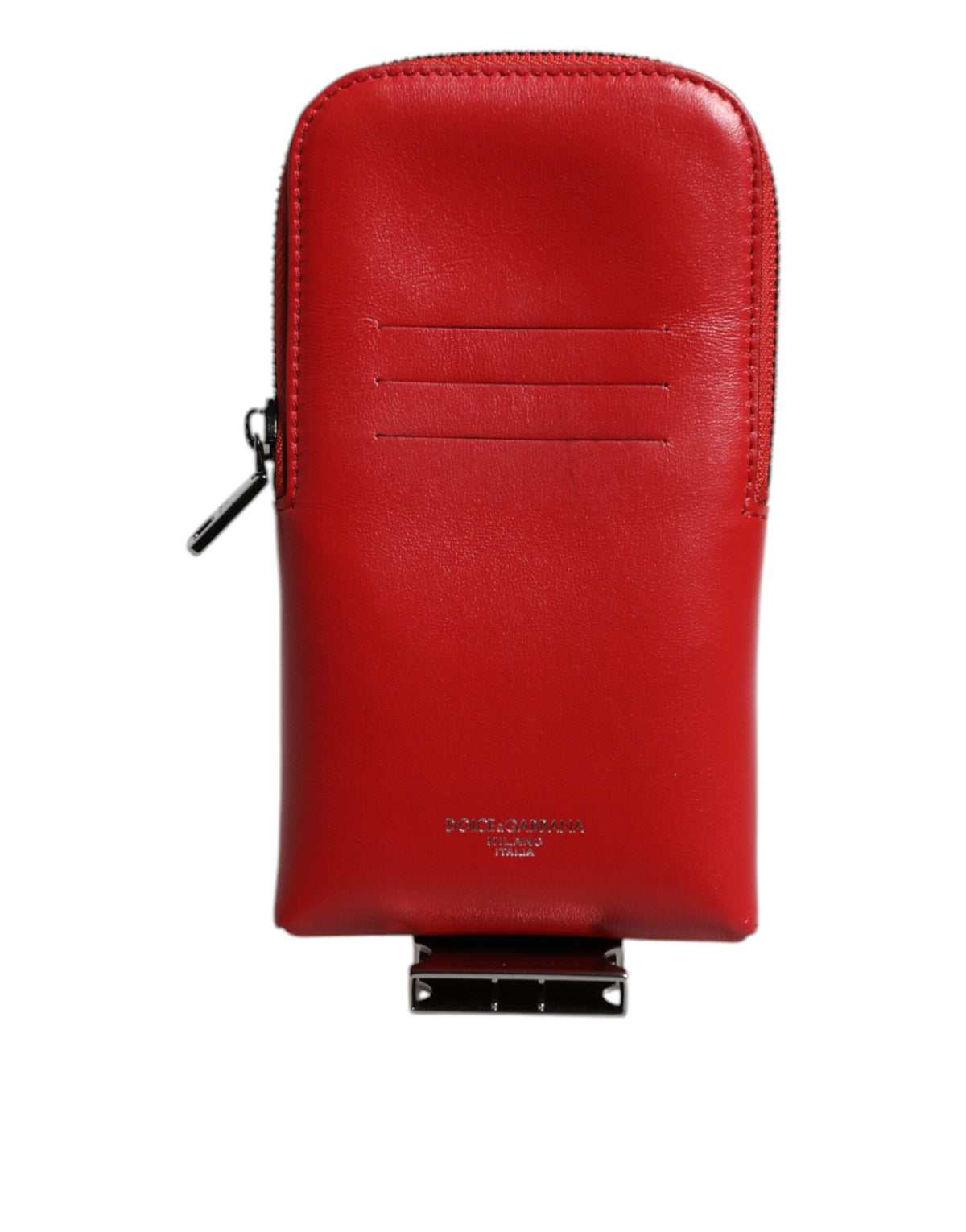 Dolce & Gabbana Red Leather Logo Zip Around Card Holder Wide Strap Men's Wallet (Pre-Owned)