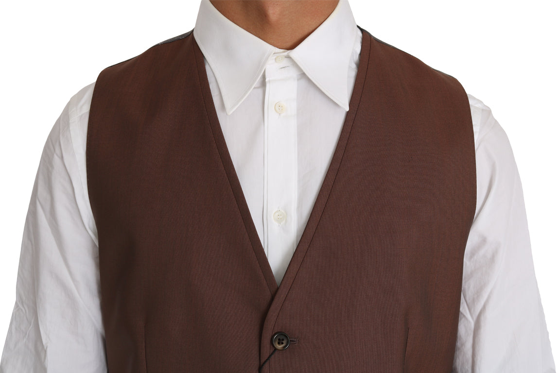 Dolce & Gabbana Brown Wool Silk Waistcoat Men's Vest