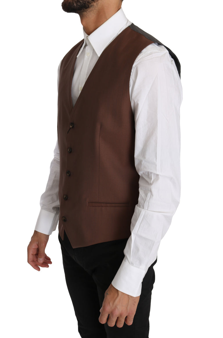 Dolce & Gabbana Brown Wool Silk Waistcoat Men's Vest