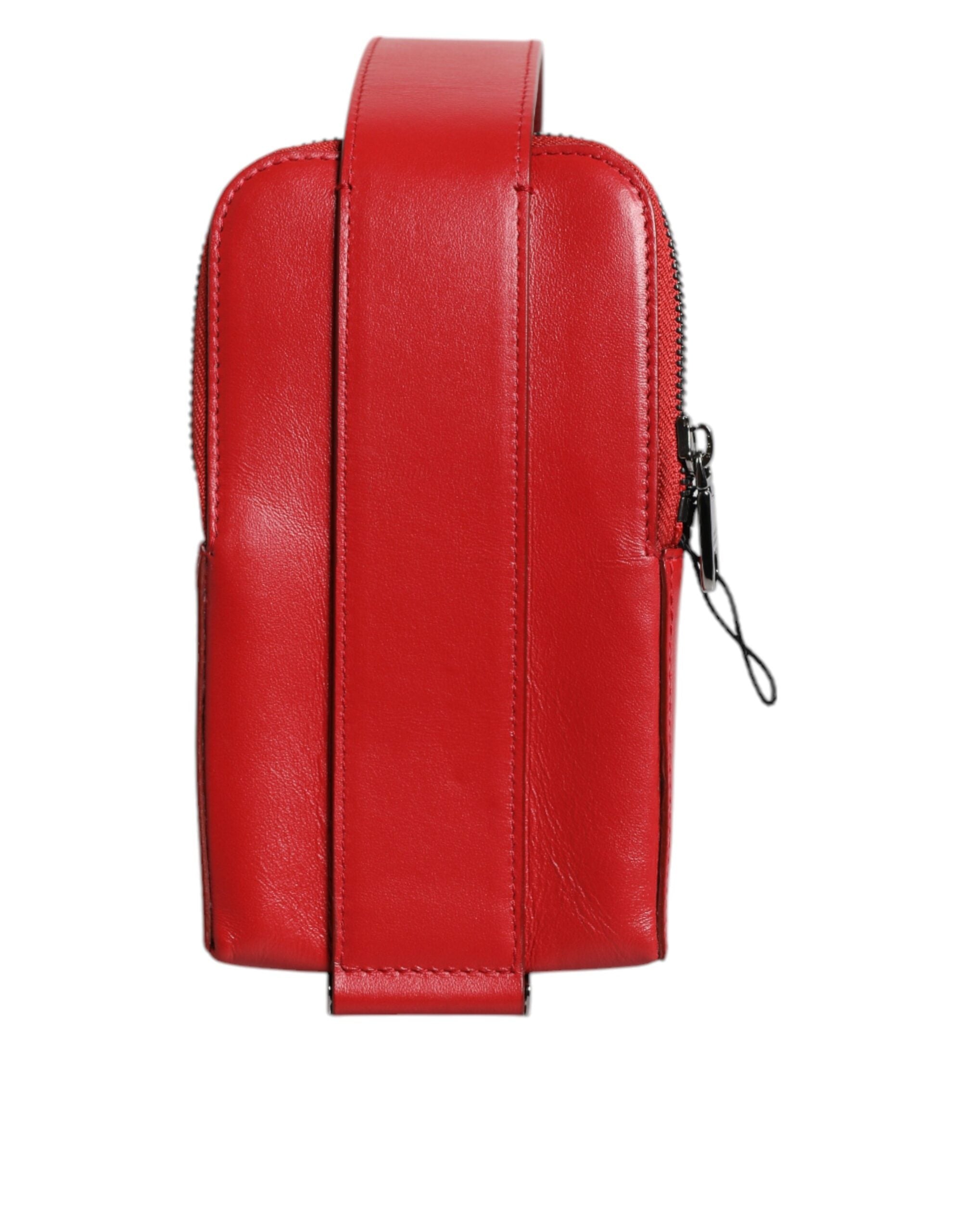Dolce & Gabbana Red Leather Logo Zip Around Card Holder Wide Strap Men's Wallet (Pre-Owned)