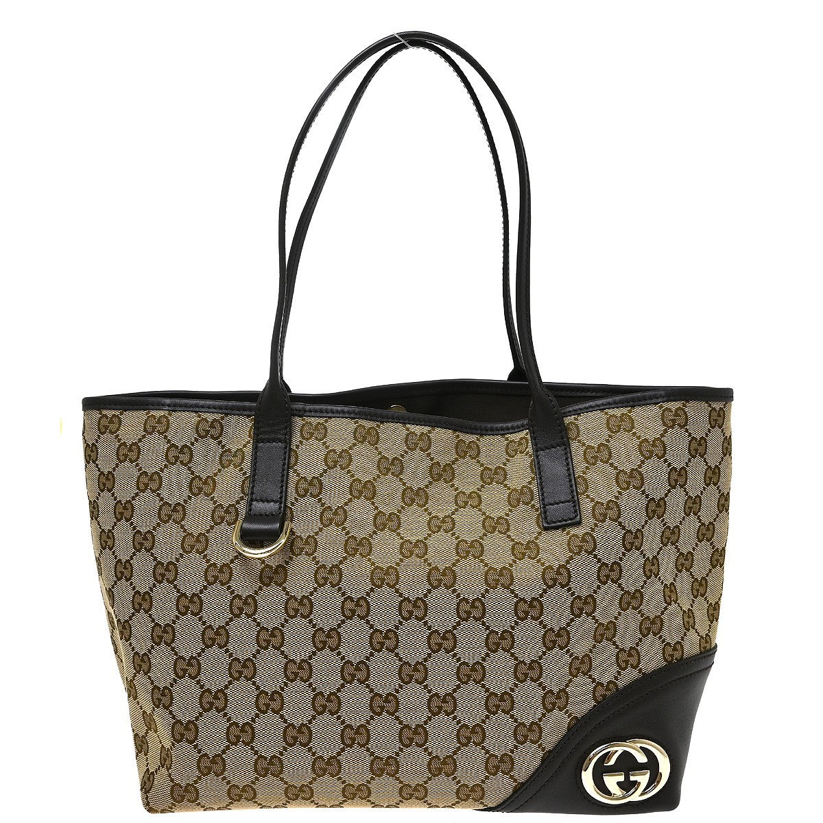 Gucci New Britt Tote Gg Canvas And Leather Beige Canvas Tote Bag Bag (Pre-Owned)