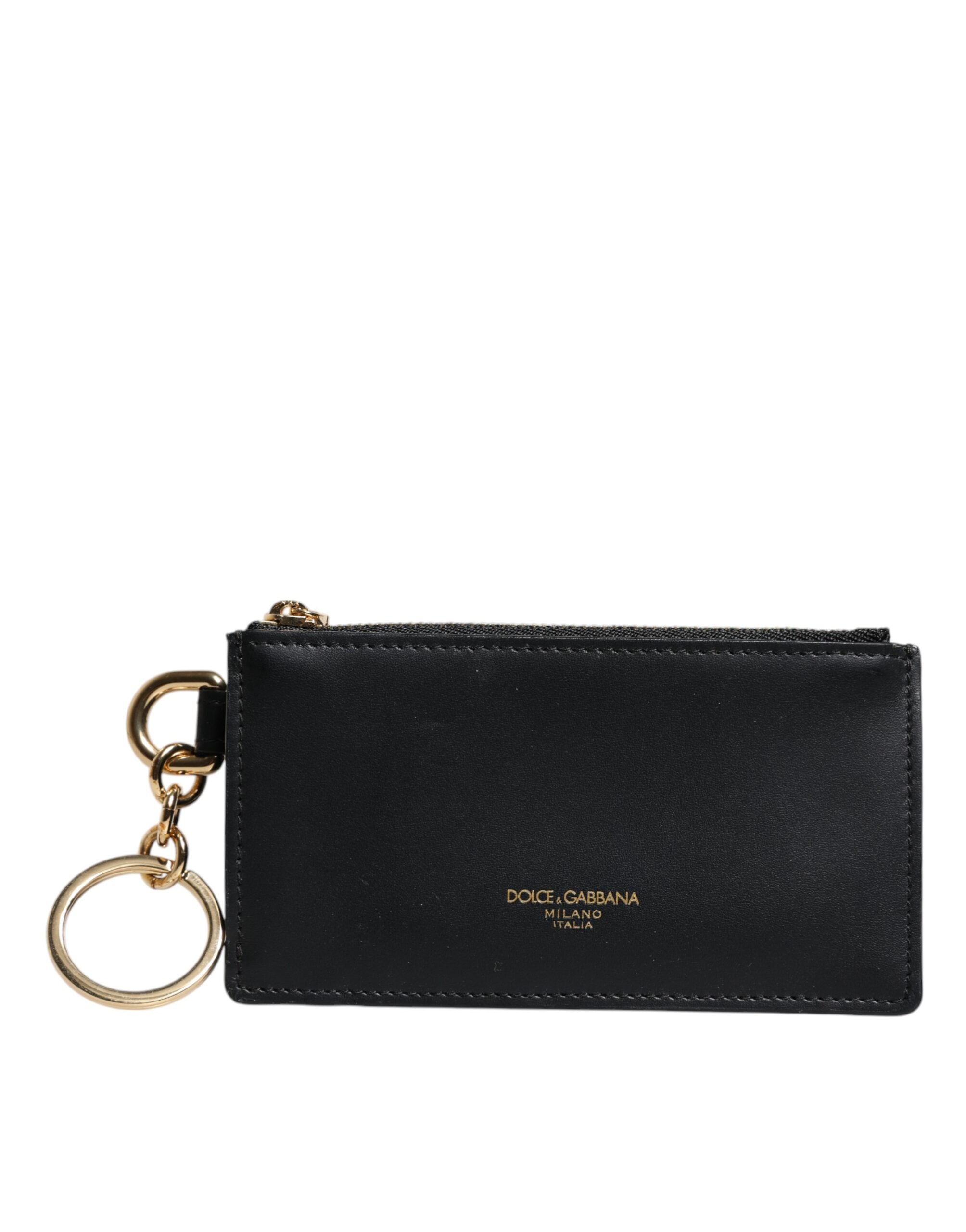 Dolce & Gabbana Black Calfskin Leather DG Logo Card Holder Men's Wallet (Pre-Owned)