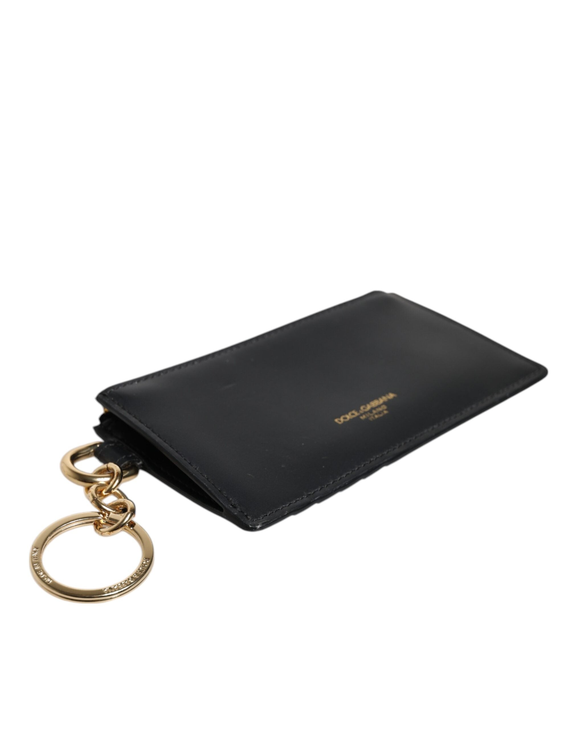 Dolce & Gabbana Black Calfskin Leather DG Logo Card Holder Men's Wallet (Pre-Owned)