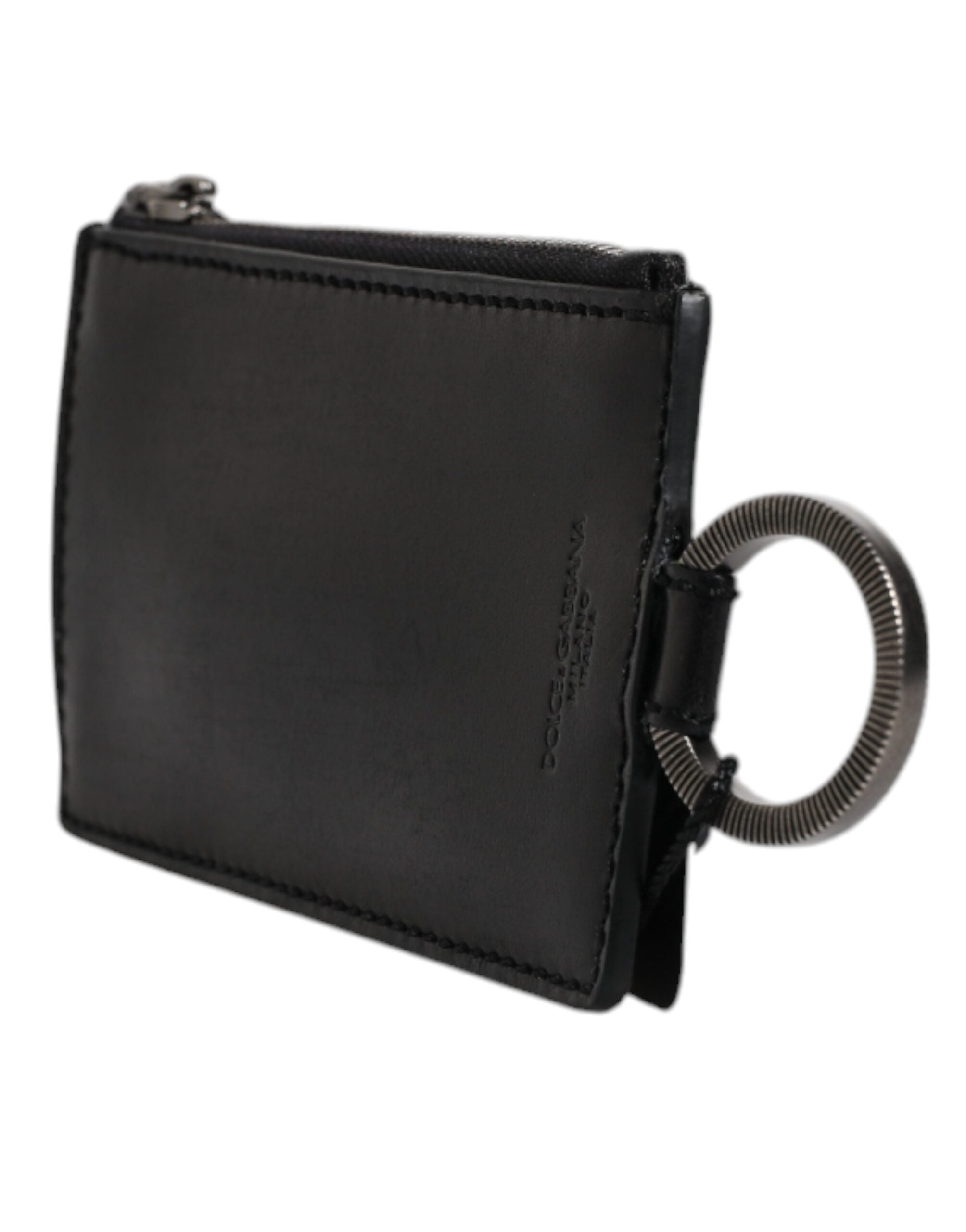 Dolce & Gabbana Black Horse Leather Lanyard Logo Card Holder Men's Wallet