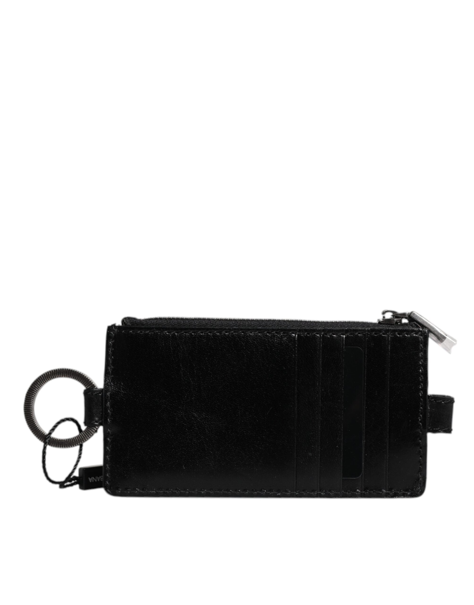 Dolce & Gabbana Black Horse Leather Lanyard Logo Card Holder Men's Wallet