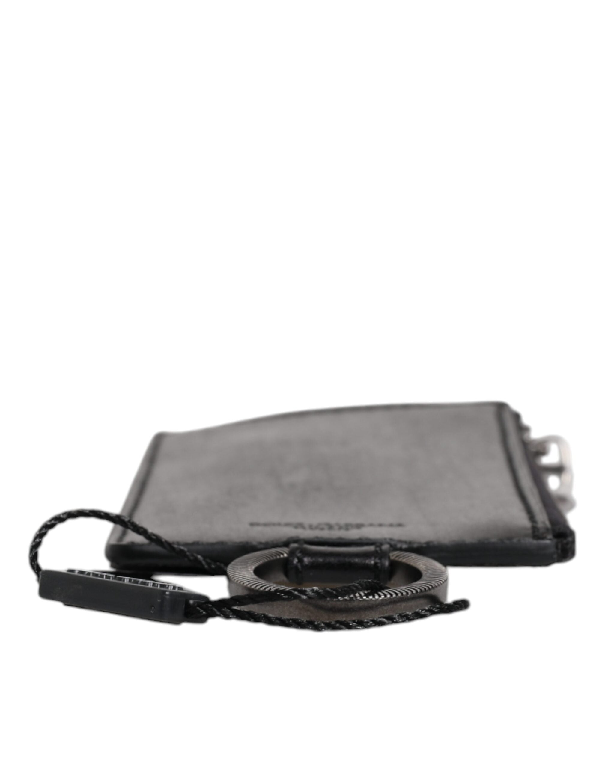 Dolce & Gabbana Black Horse Leather Lanyard Logo Card Holder Men's Wallet