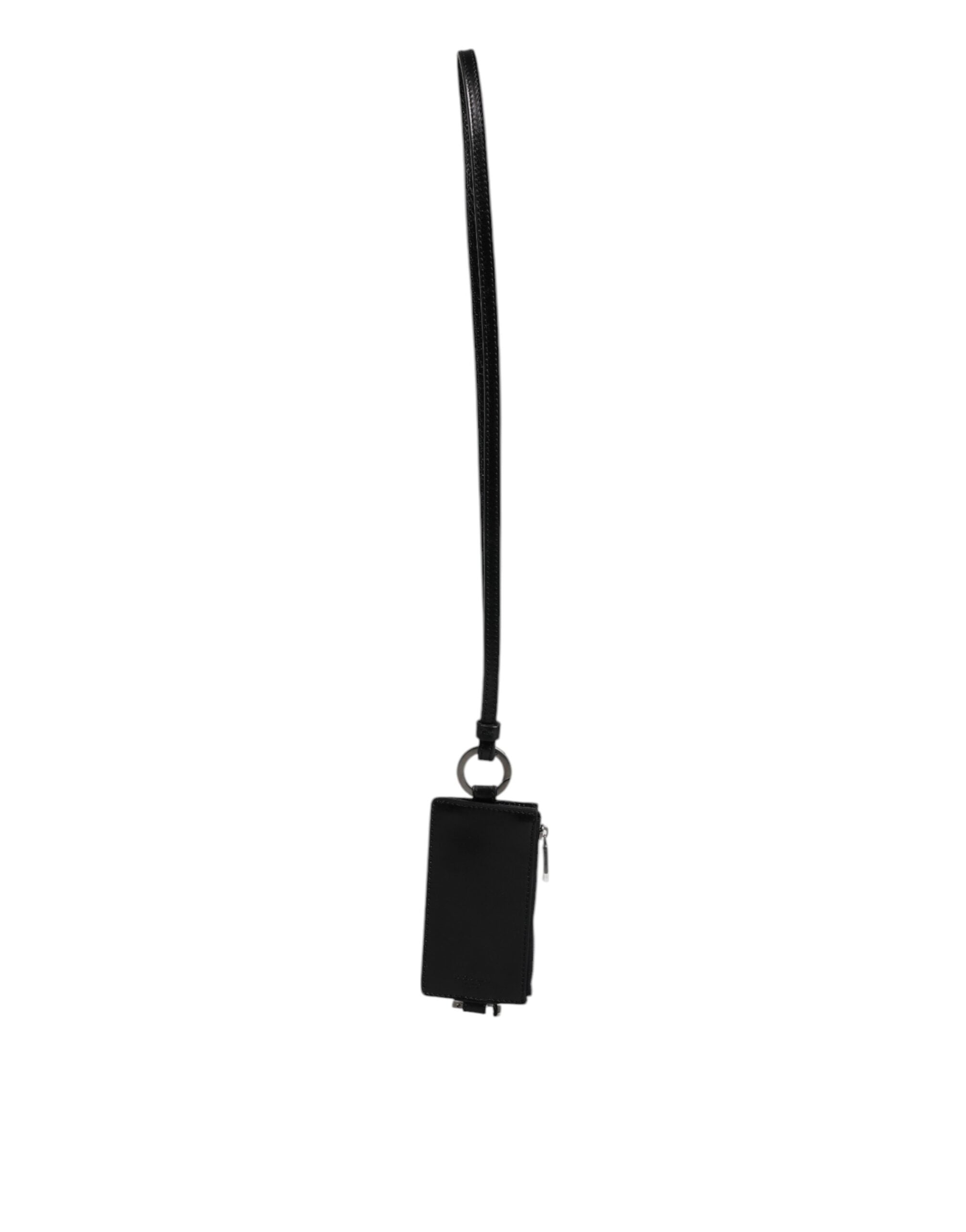 Dolce & Gabbana Black Horse Leather Lanyard Logo Card Holder Men's Wallet
