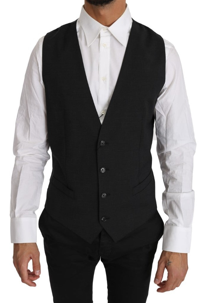 Dolce & Gabbana Gray Solid 100% Wool Waistcoat Men's Vest