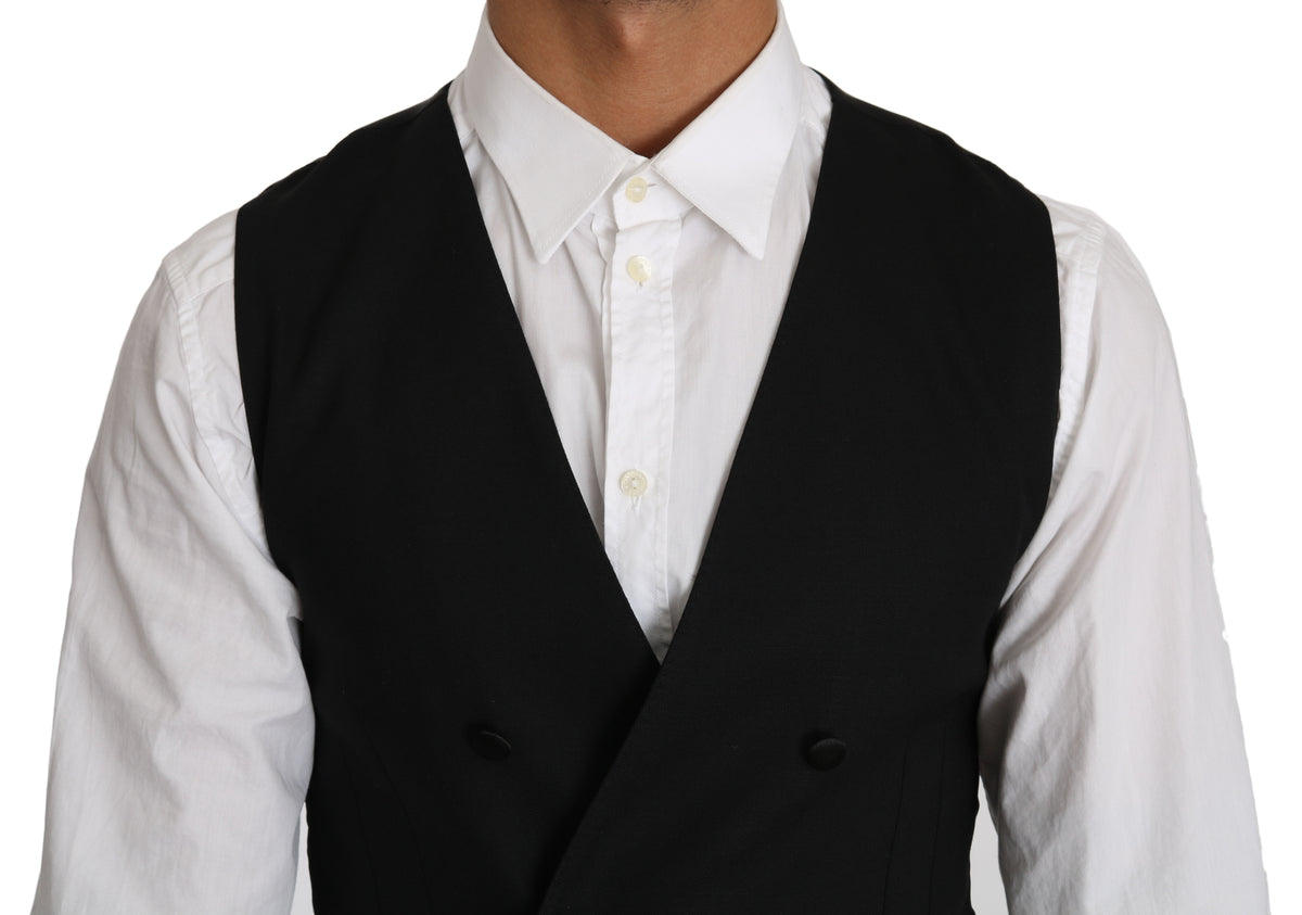 Dolce & Gabbana Gray Wool Double Breasted Waistcoat Men's Vest