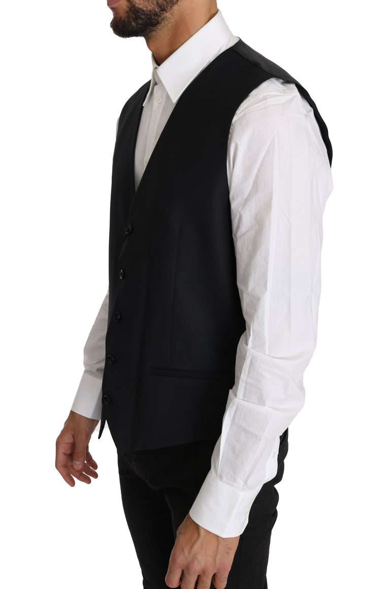 Dolce & Gabbana Gray Wool Silk Waistcoat Men's Vest