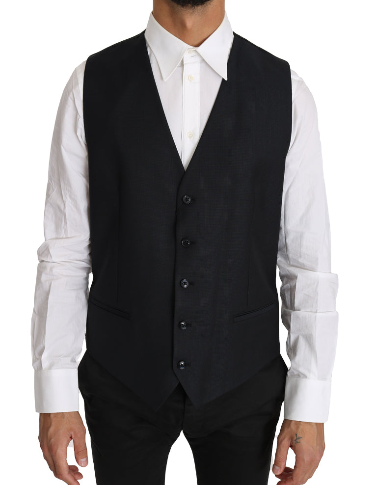 Dolce & Gabbana Gray Wool Silk Waistcoat Men's Vest
