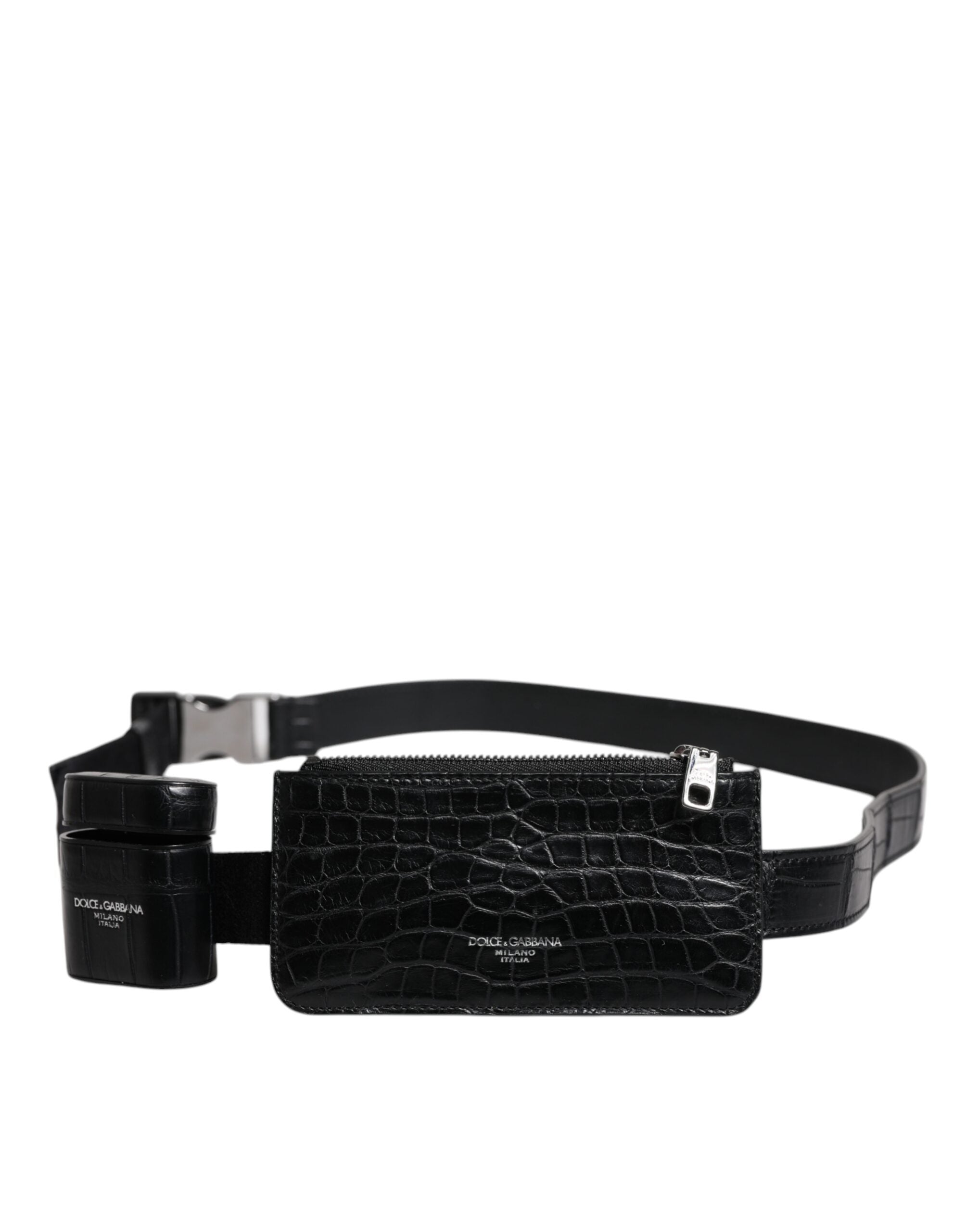 Dolce & Gabbana Black Alligator Leather Airpods Case Coin Purse Women's Wallet (Pre-Owned)