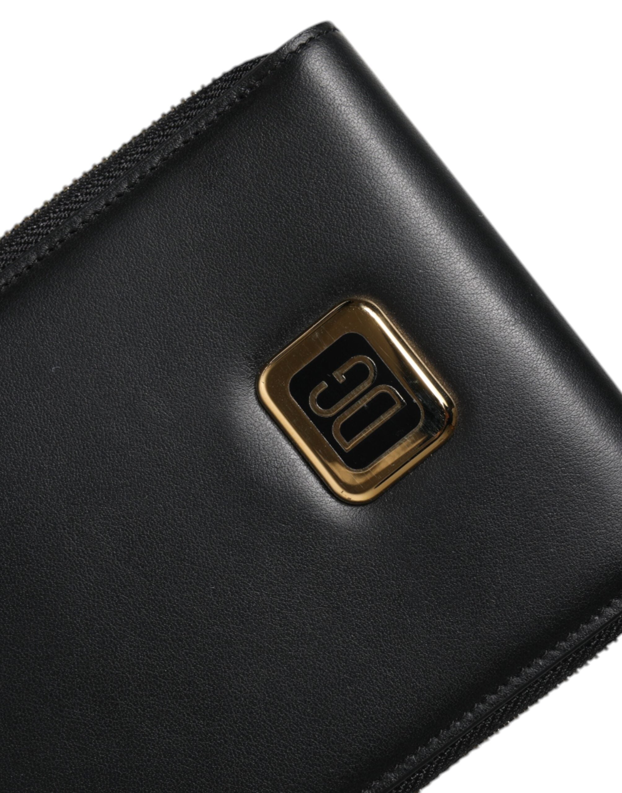 Dolce & Gabbana Black Leather Logo Plaque Neck Strap Card Coin Women's Wallet
