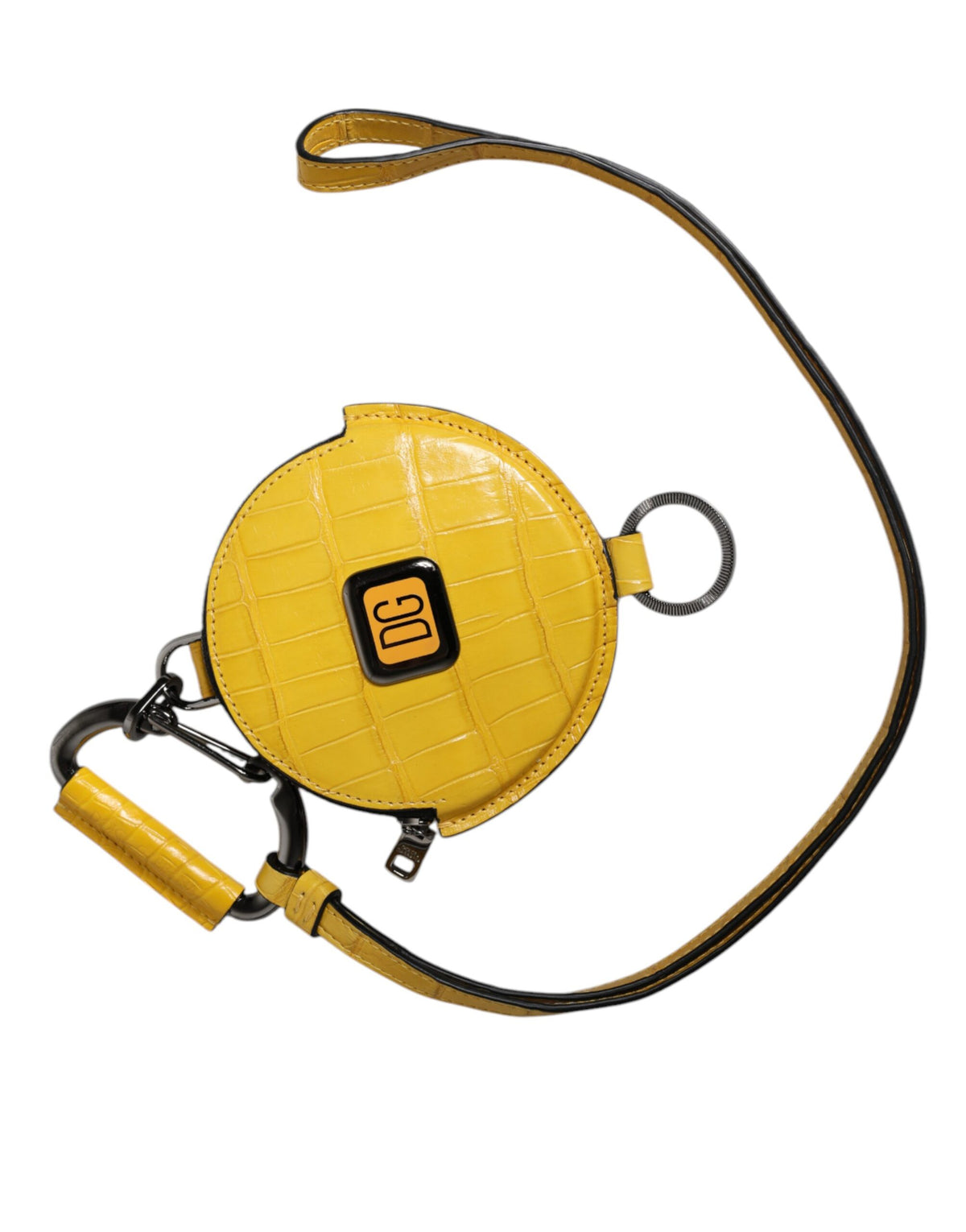 Dolce & Gabbana Yellow Round Leather DG Logo Coin Purse Lanyard Men's Wallet