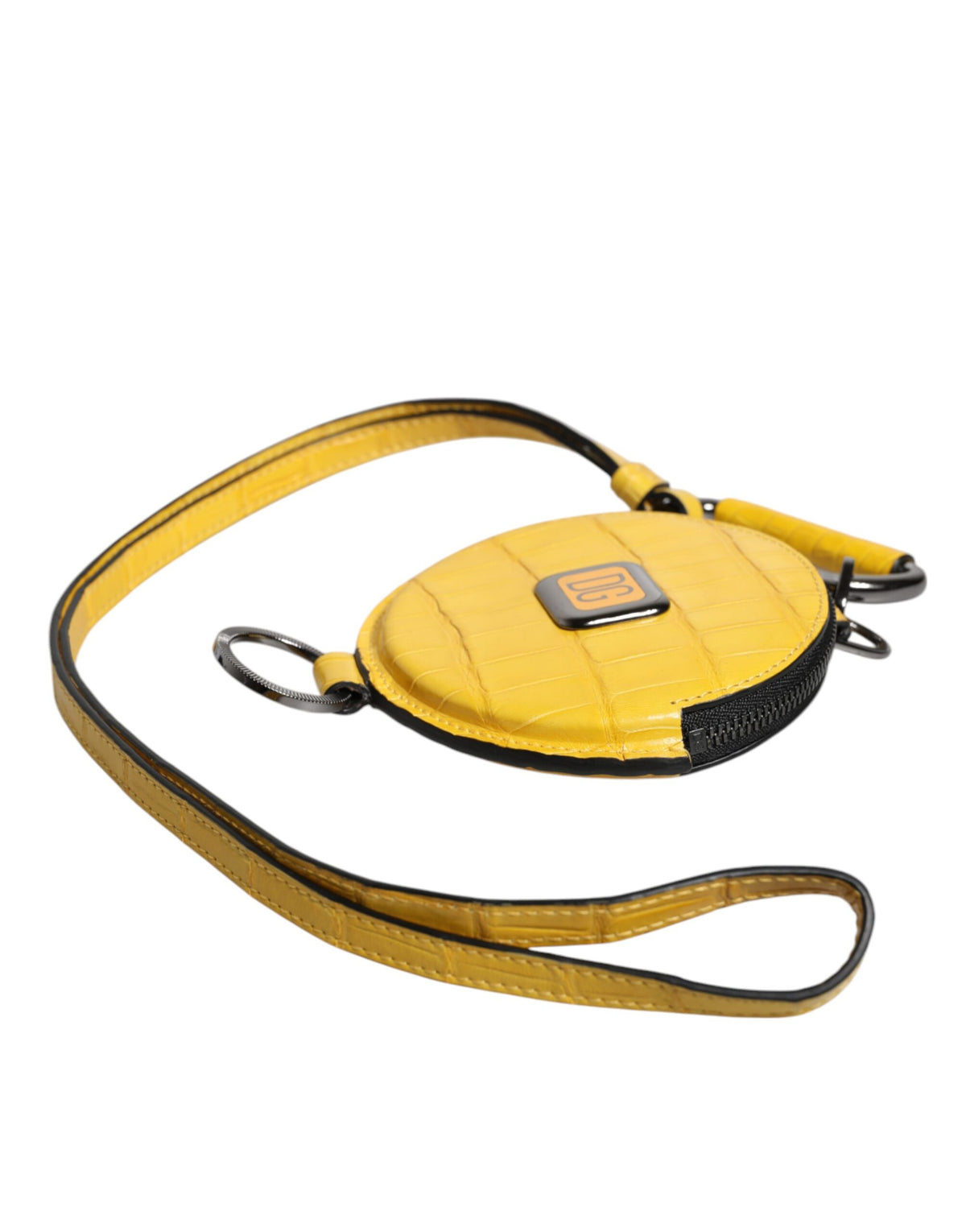 Dolce & Gabbana Yellow Round Leather DG Logo Coin Purse Lanyard Men's Wallet
