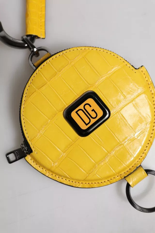 Dolce & Gabbana Yellow Round Leather DG Logo Coin Purse Lanyard Men's Wallet