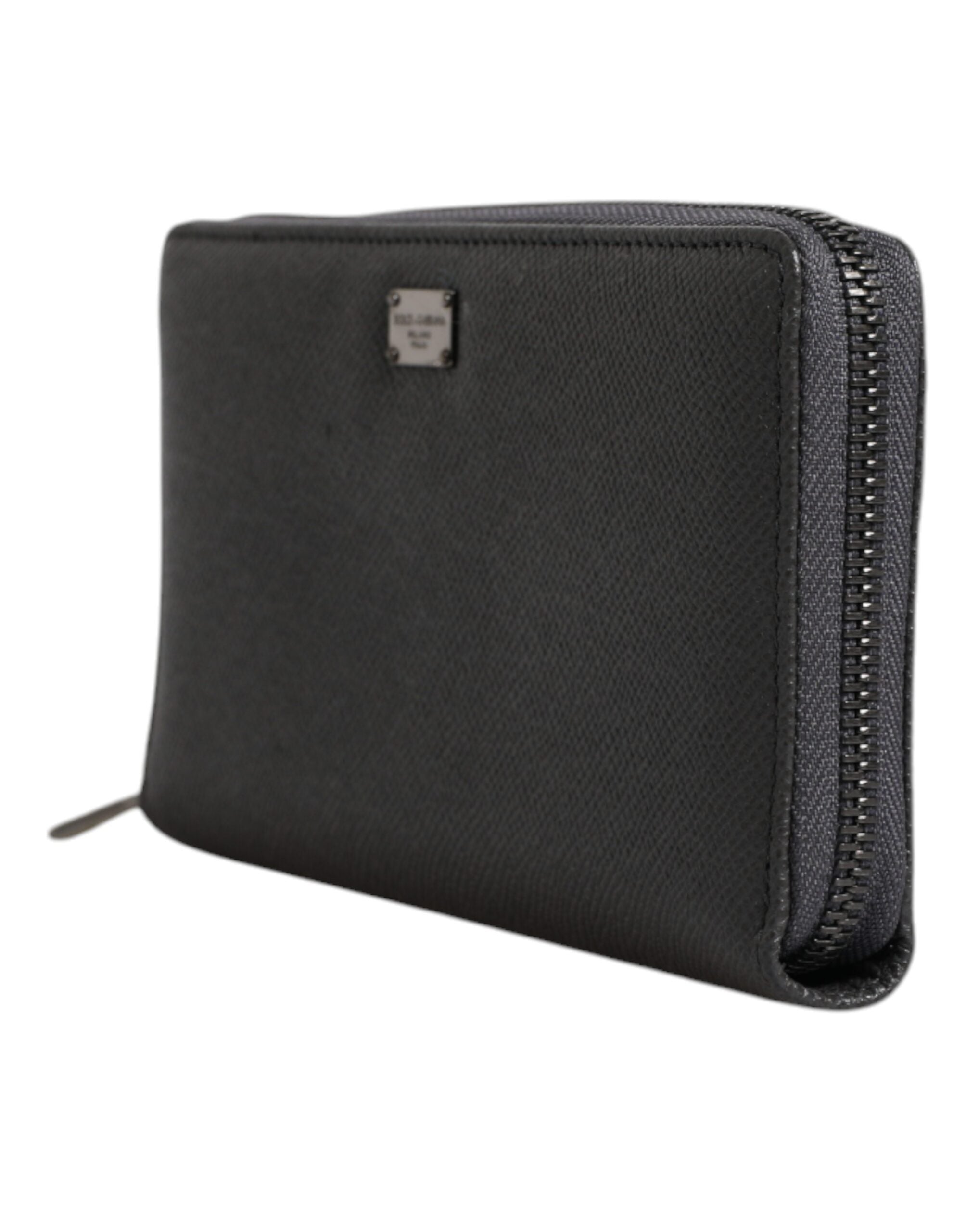 Dolce & Gabbana Dark Gray Leather DG Logo Zip Around Continental Women's Wallet
