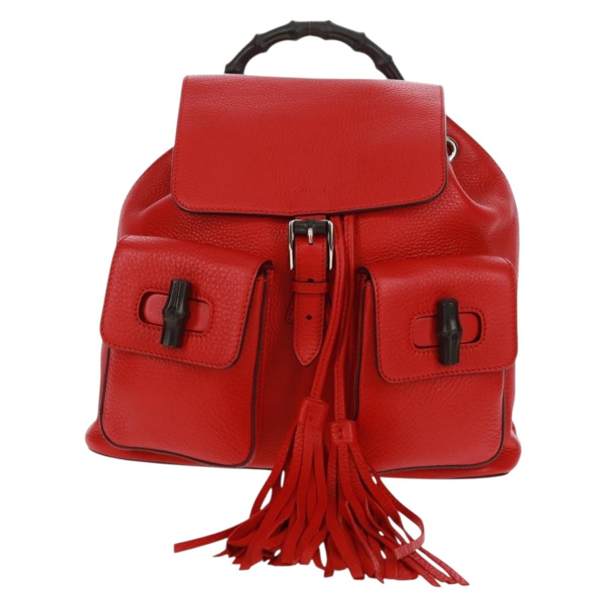 Gucci Bamboo Tassel Leather Red Leather Backpack Bag (Pre-Owned)