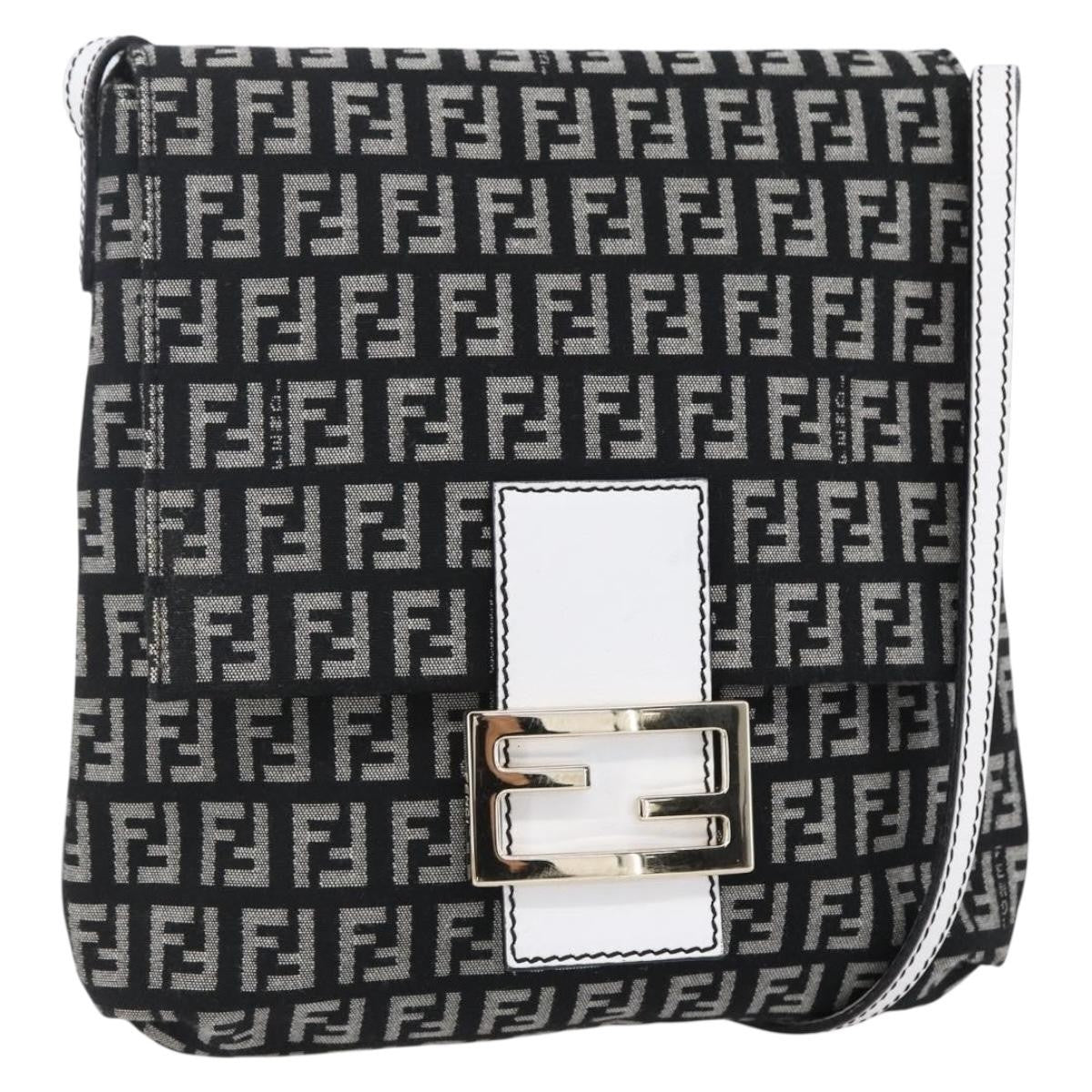 Fendi Vintage Flap Zucchino Canvas Black Canvas Shoulder Bag Bag (Pre-Owned)