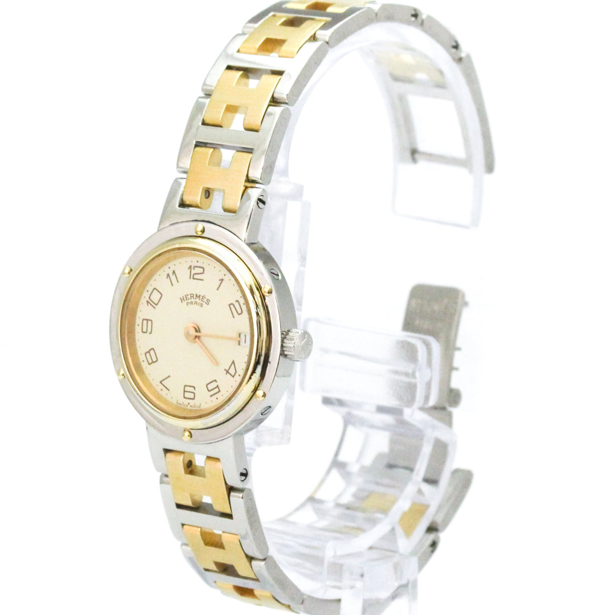 Hermes Clipper Quartz Stainless Steel And Plated Metal Watch (Pre-Owned)