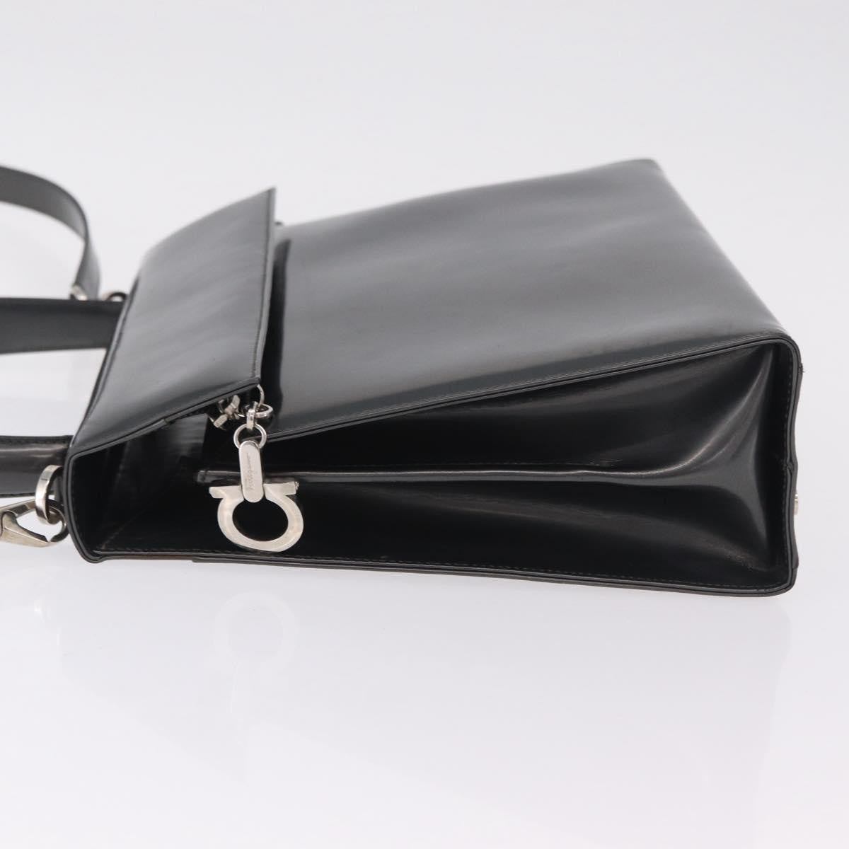 Salvatore Ferragamo Gancini Leather Gray Patent_Leather Handbag (Pre-Owned)