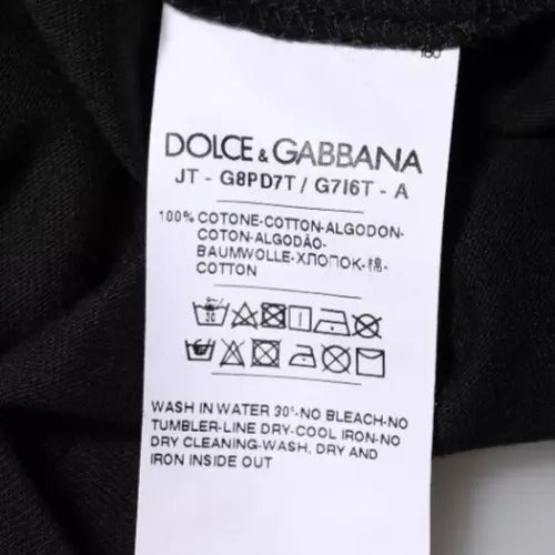 Dolce & Gabbana Black Logo Print Cotton Crew Neck Men's T-shirt