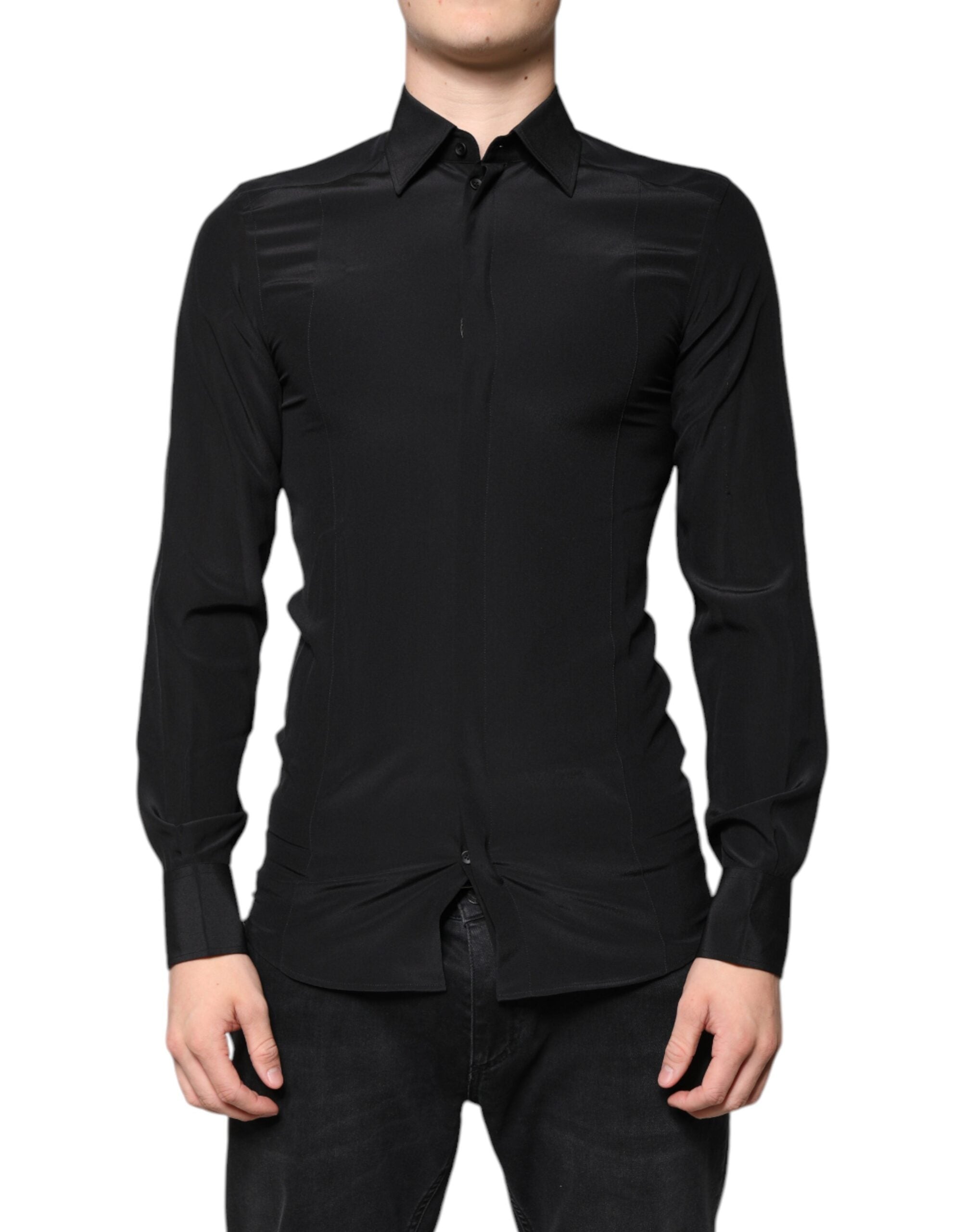 Dolce & Gabbana Black Silk Long Sleeves GOLD Dress Men's Shirt