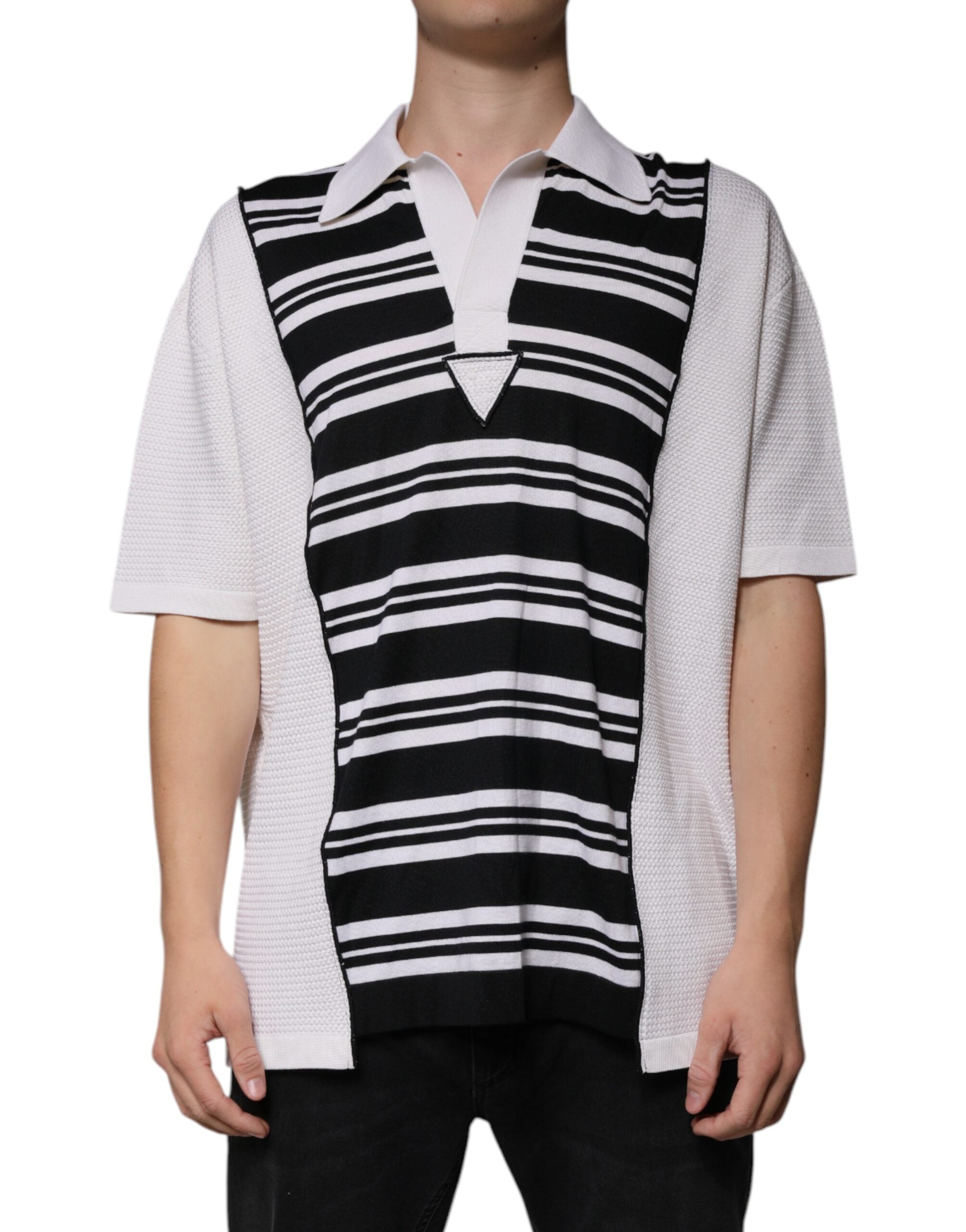 Dolce & Gabbana Black White Stripes Collared Polo Men's T-shirt