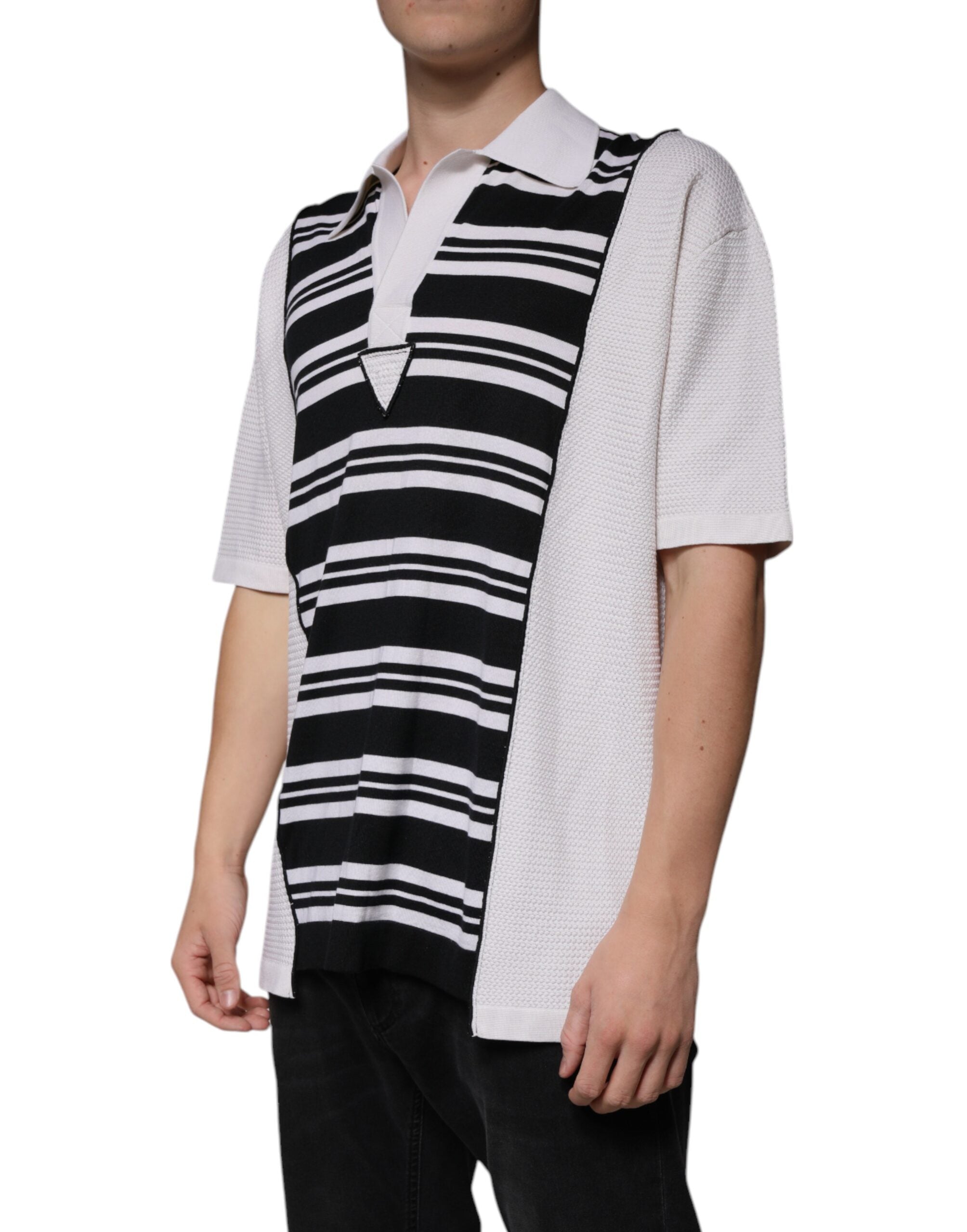 Dolce & Gabbana Black White Stripes Collared Polo Men's T-shirt