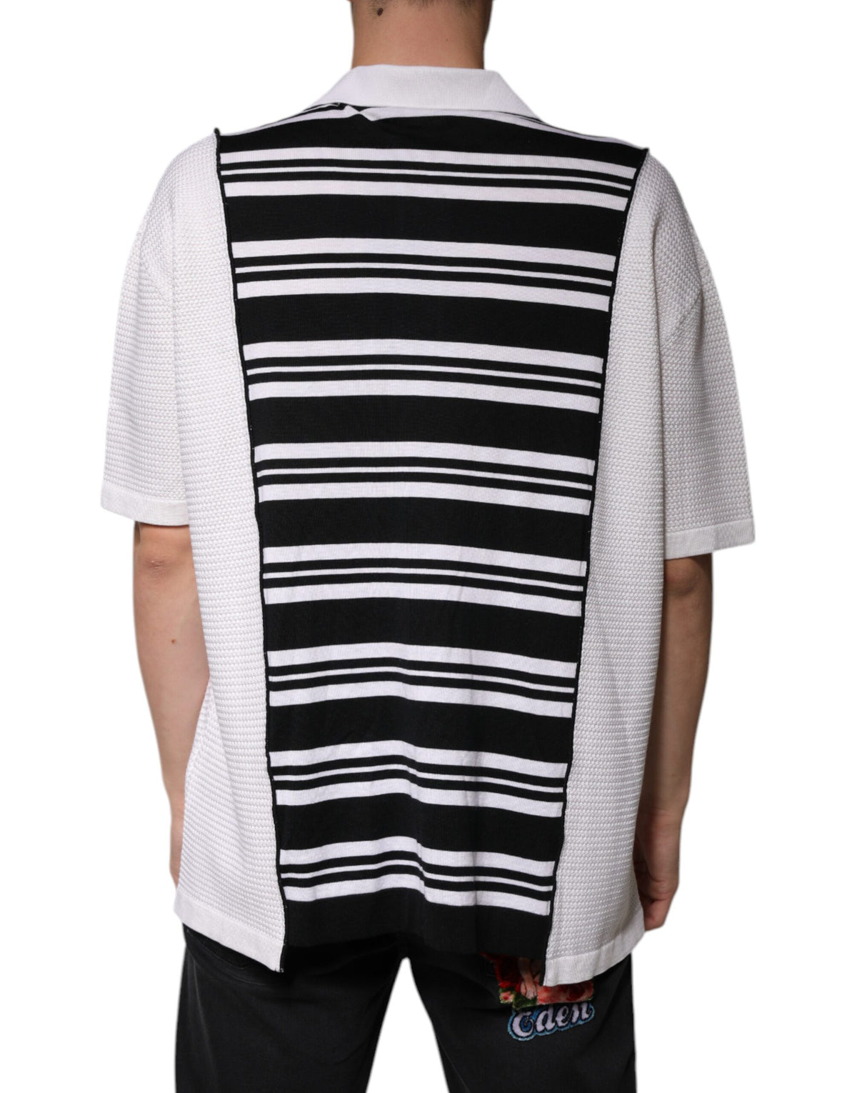 Dolce & Gabbana Black White Stripes Collared Polo Men's T-shirt