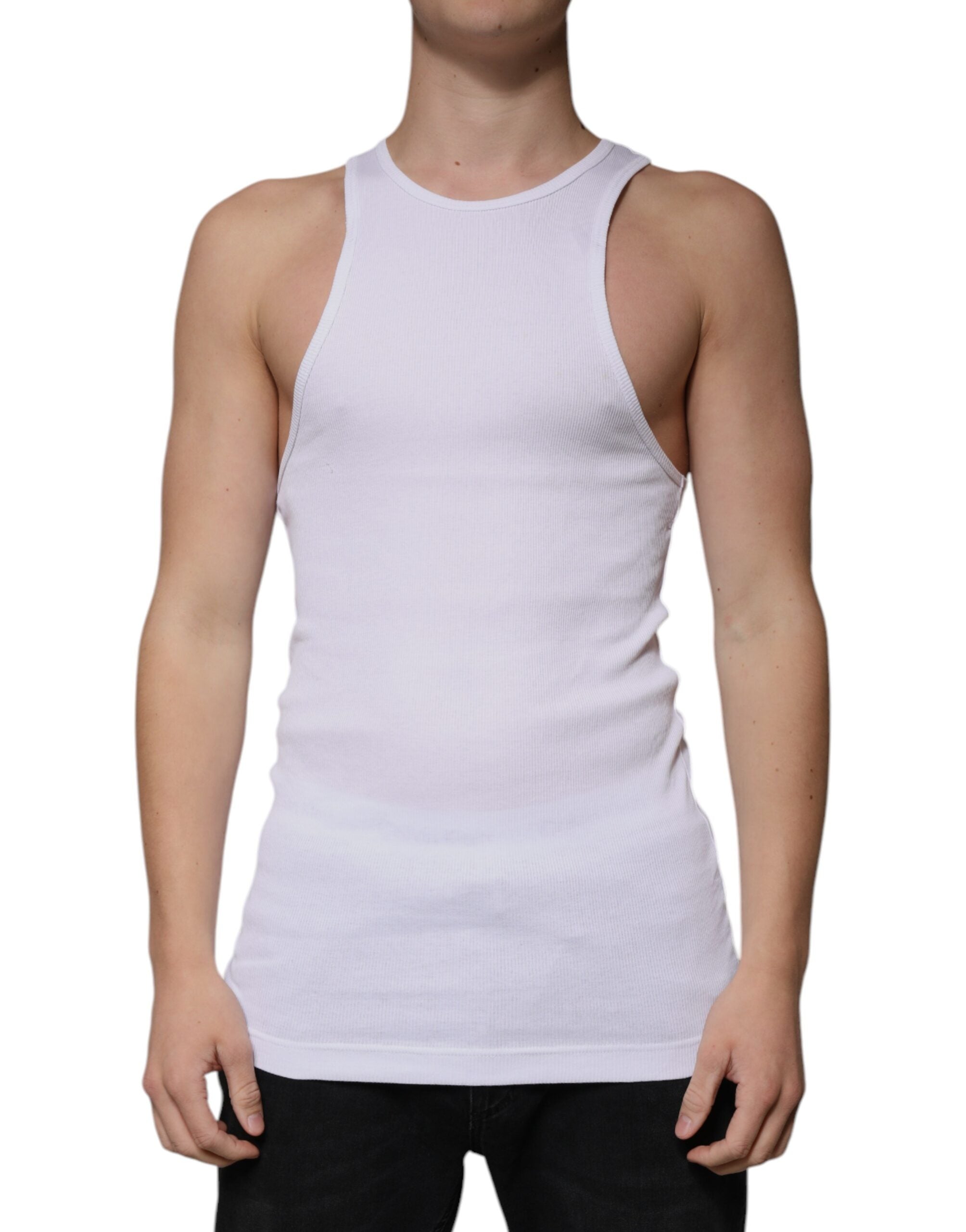 Dolce & Gabbana White Cotton Sleeveless Round Neck Tank Men's T-shirt (Pre-Owned)