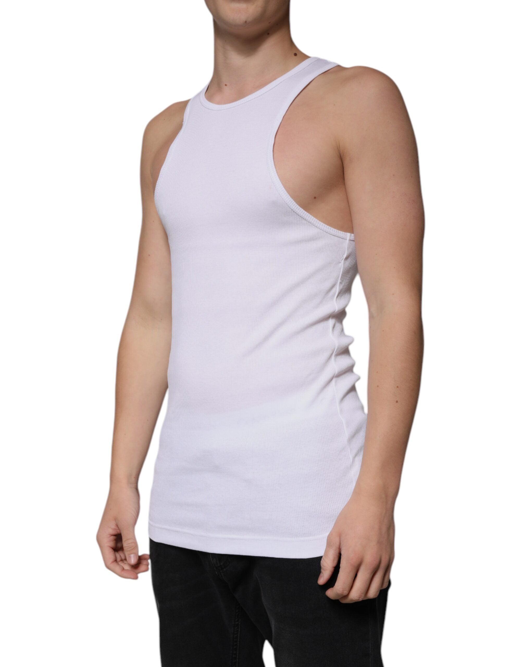 Dolce & Gabbana White Cotton Sleeveless Round Neck Tank Men's T-shirt (Pre-Owned)