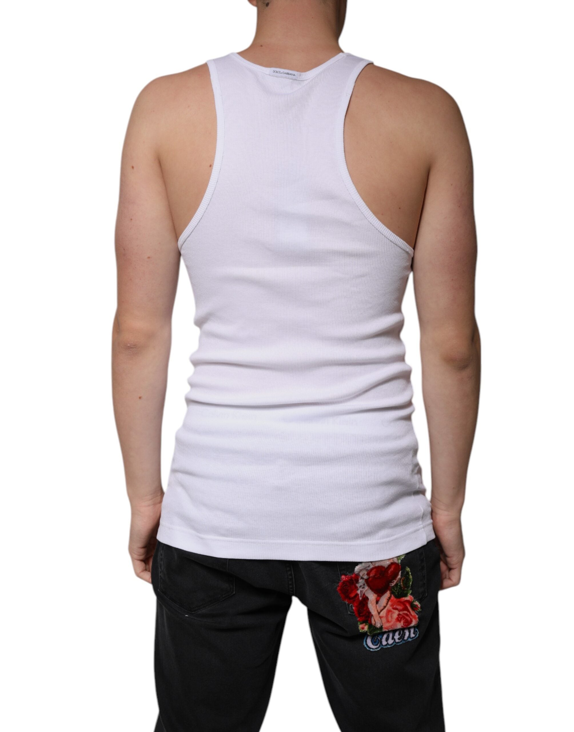 Dolce & Gabbana White Cotton Sleeveless Round Neck Tank Men's T-shirt (Pre-Owned)
