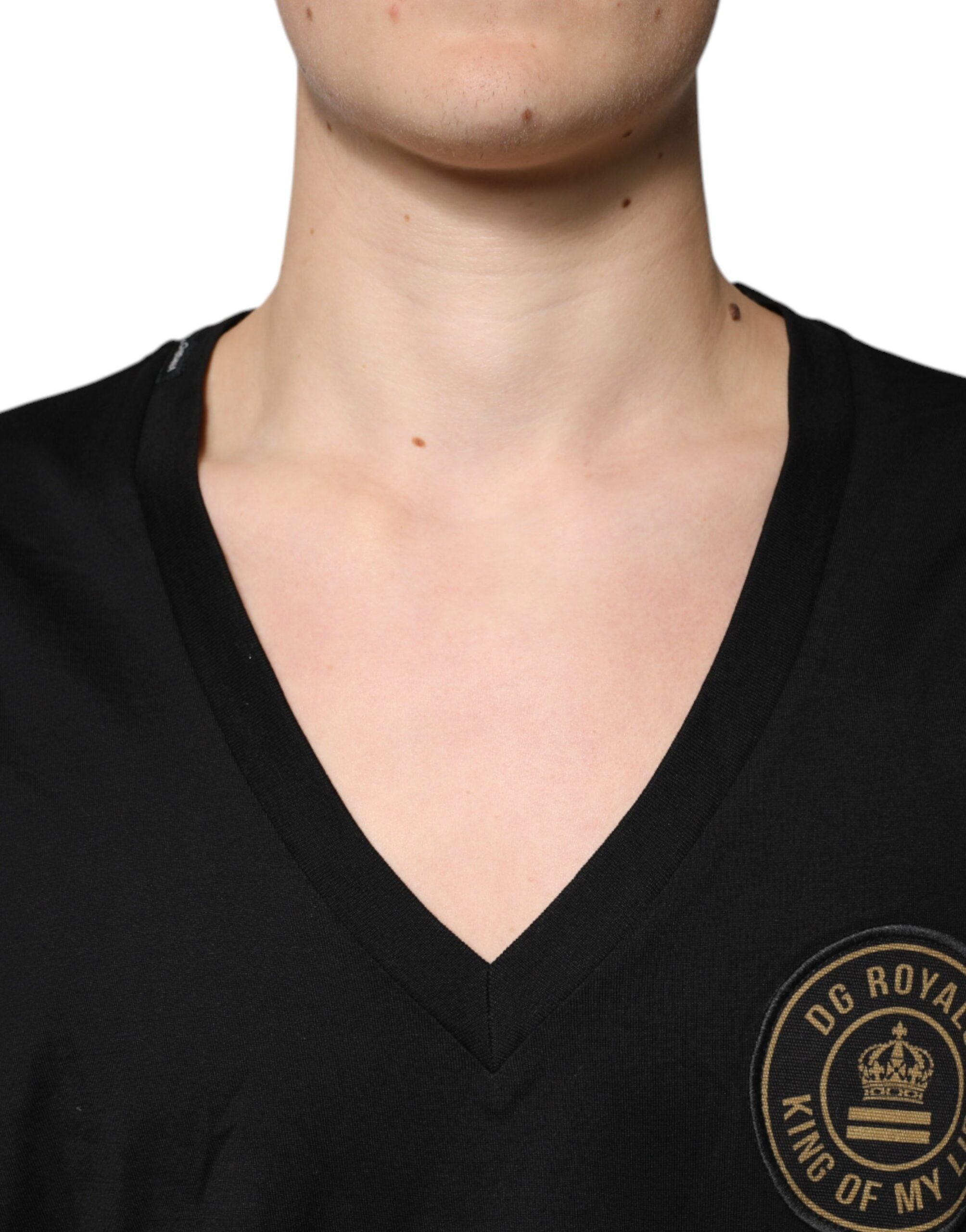Dolce & Gabbana Black Cotton Logo Vneck Short Sleeve Men's T-shirt
