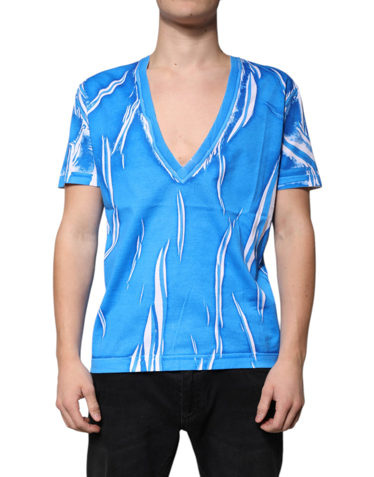 Dolce & Gabbana Blue Cotton V-neck Short Sleeves Men's T-shirt