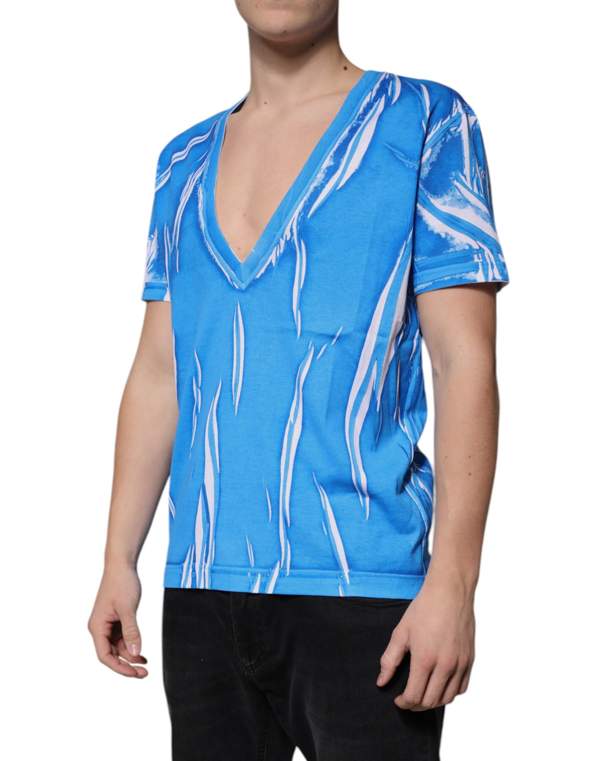 Dolce & Gabbana Blue Cotton V-neck Short Sleeves Men's T-shirt