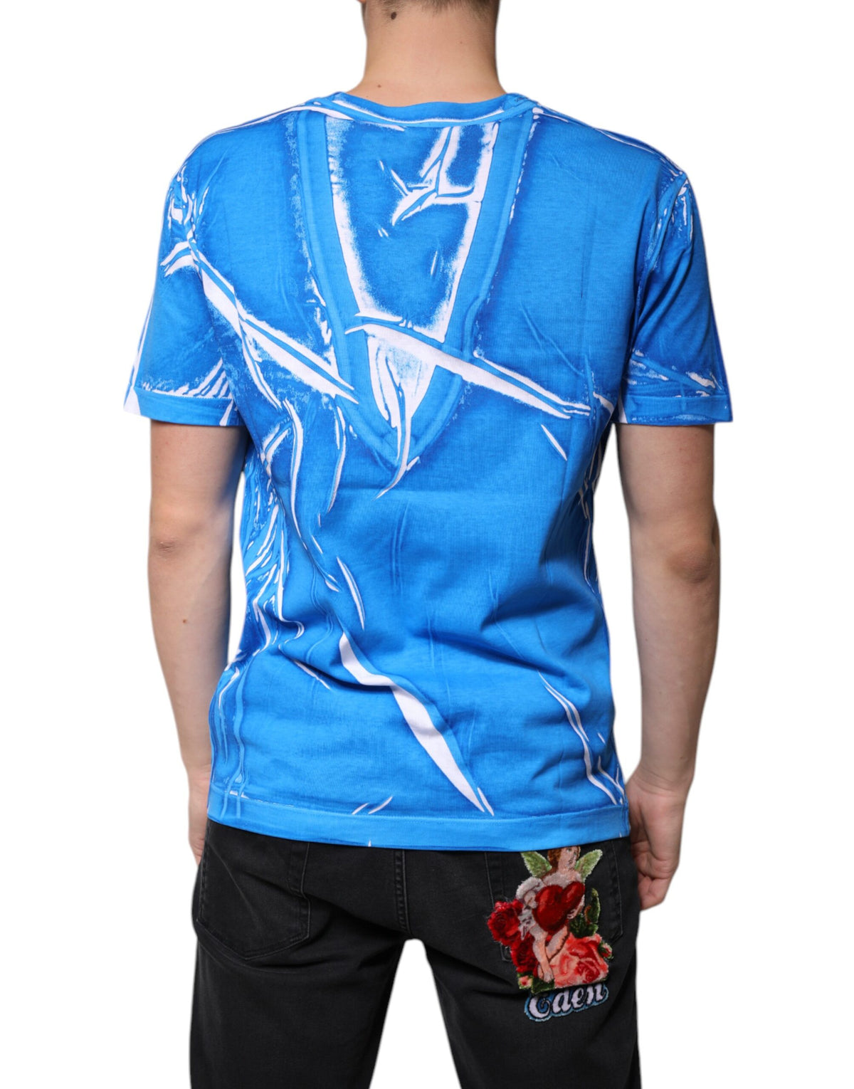 Dolce & Gabbana Blue Cotton V-neck Short Sleeves Men's T-shirt