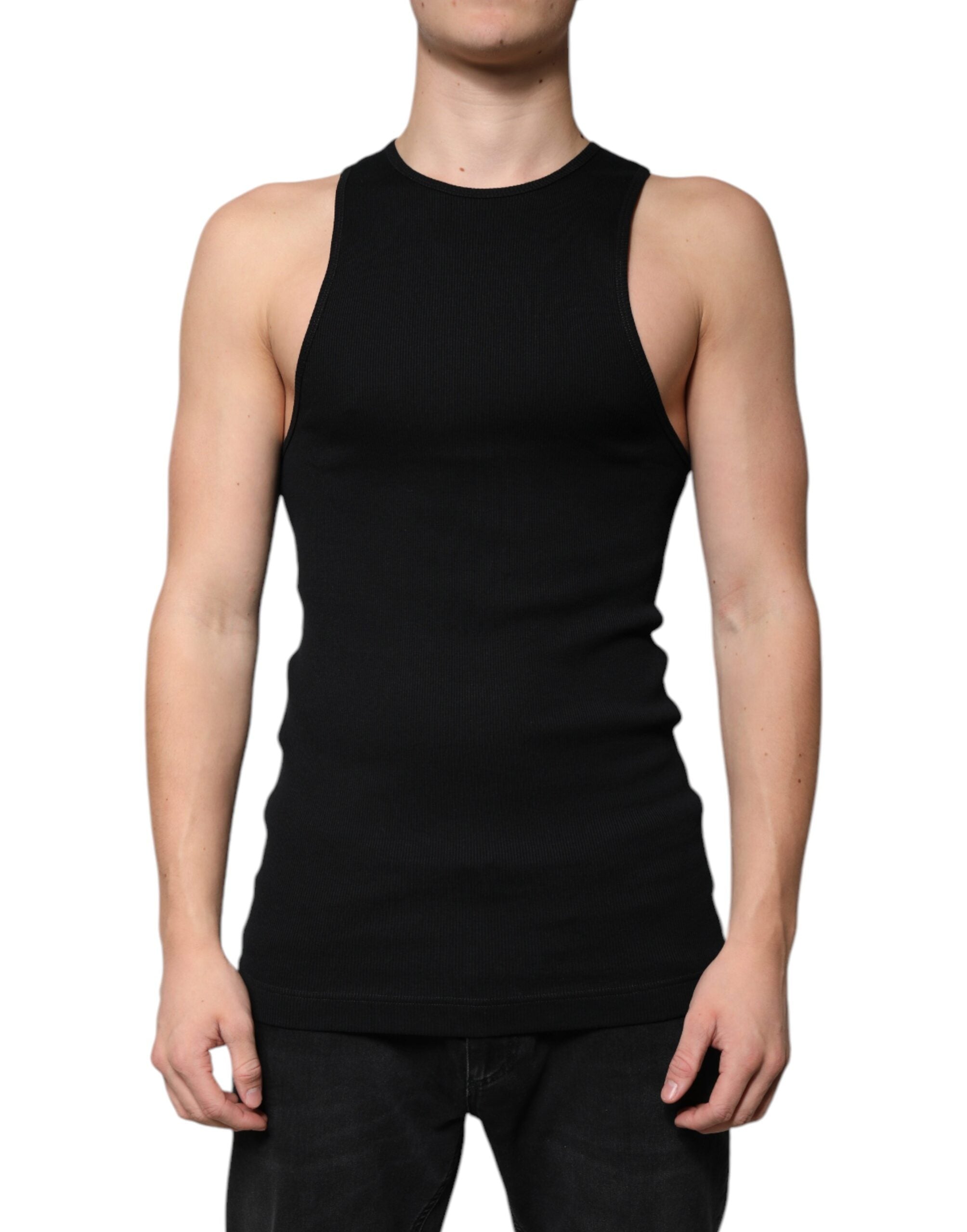Dolce & Gabbana Black Cotton Sleeveless Round Neck Tank Men's T-shirt